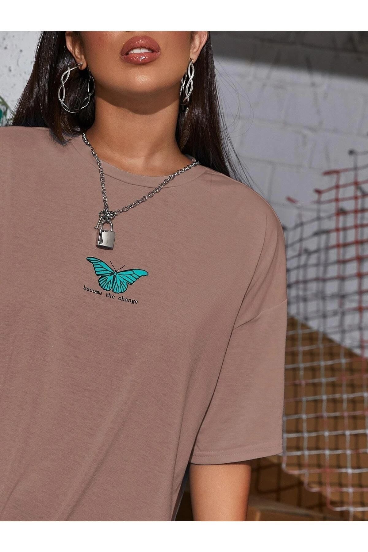 Hunors Sportswear & Company Kadın / Kız Minik Kelebek Baskılı Oversize T-shirt Salaş Boyfirend