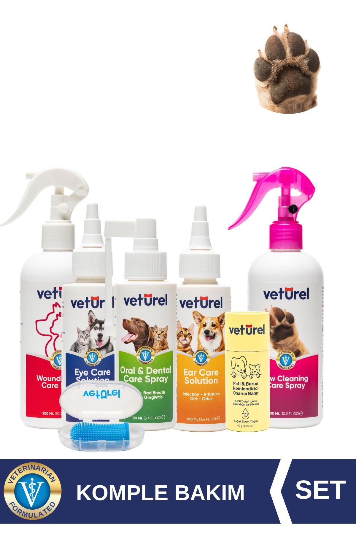 Veturel %100 Doğal Kedi Köpek Koruyucu Bakım Seti Diş Fırçası Ağız Göz Kulak Pati Yara Yanık Onarıcı Bakım