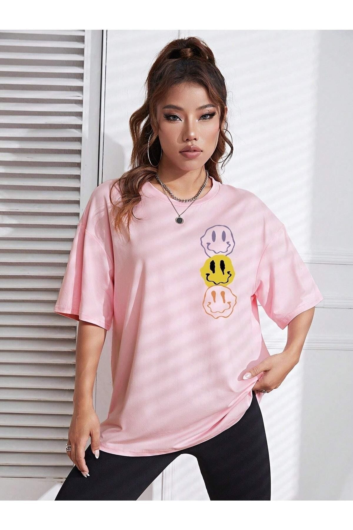 Boi Smile Baskılı Kadın / Kız Oversize Salaş T-shirt Boyfirend
