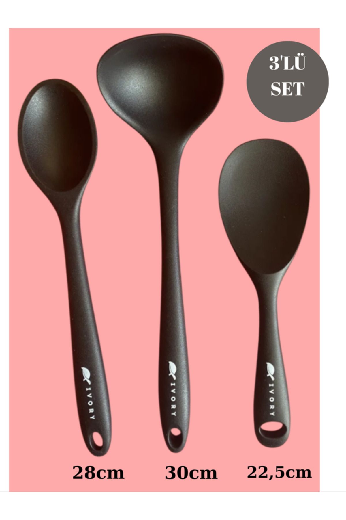 Hilamingo Home 3'lü Ultra Sert Uçlu Siyah Renk Silikon Servis Seti 28/30/22.5 cm