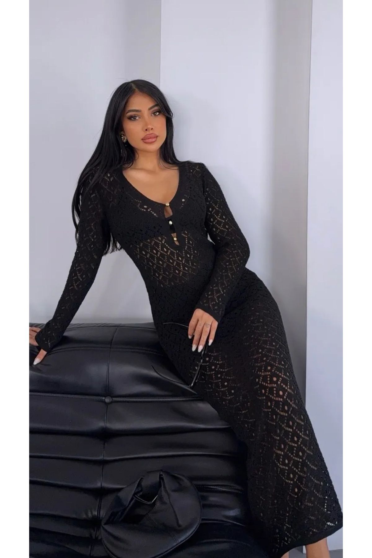 Noi Belis Maxi Boy V Yaka Ajurlu/Delikli Yazlık Elbise SS25EL0008