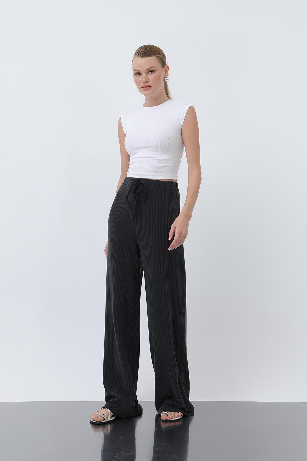 Soul Kadın Fitilli Belden Bağlamalı Pantolon -32224PNT - BLACK