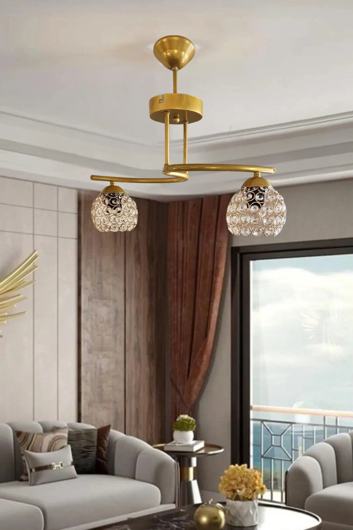 Ömür Avize ilkim 2li gold kasa avize