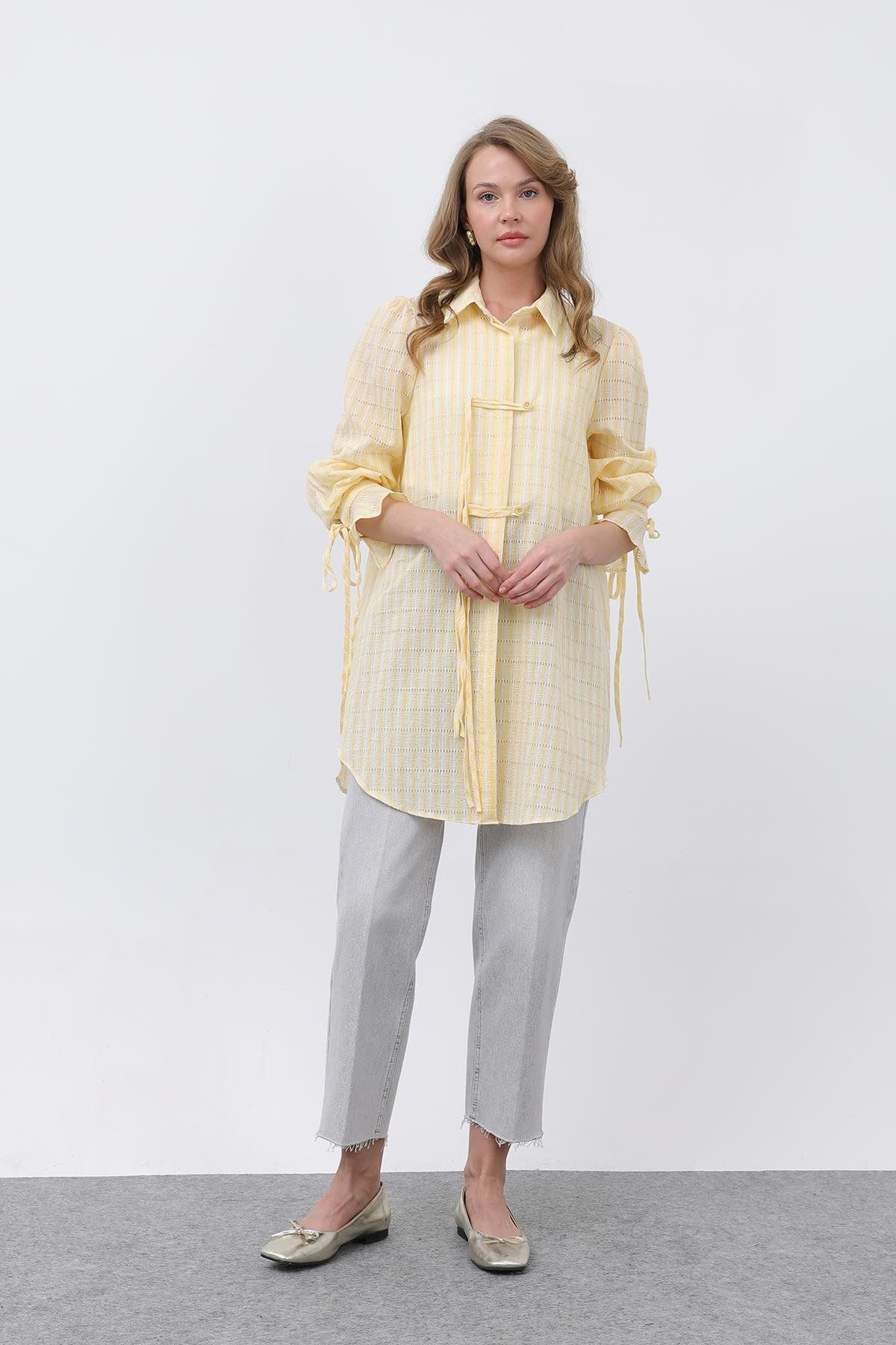 Puane Kadın Önü Düğme Detaylı Gömlek - 10680GML - YELLOW