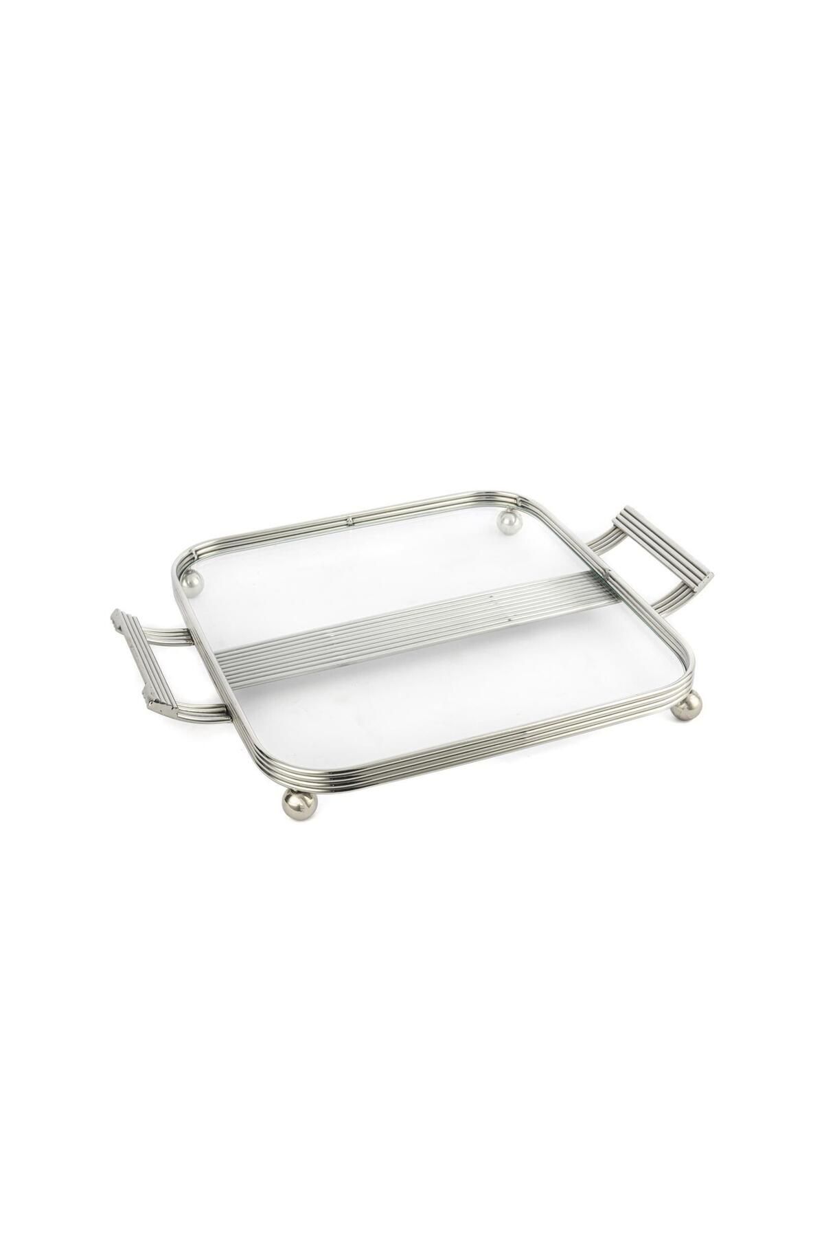 Mikasa Moor Gümüş Cam Metal Kulplu Tepsi 35x27cm