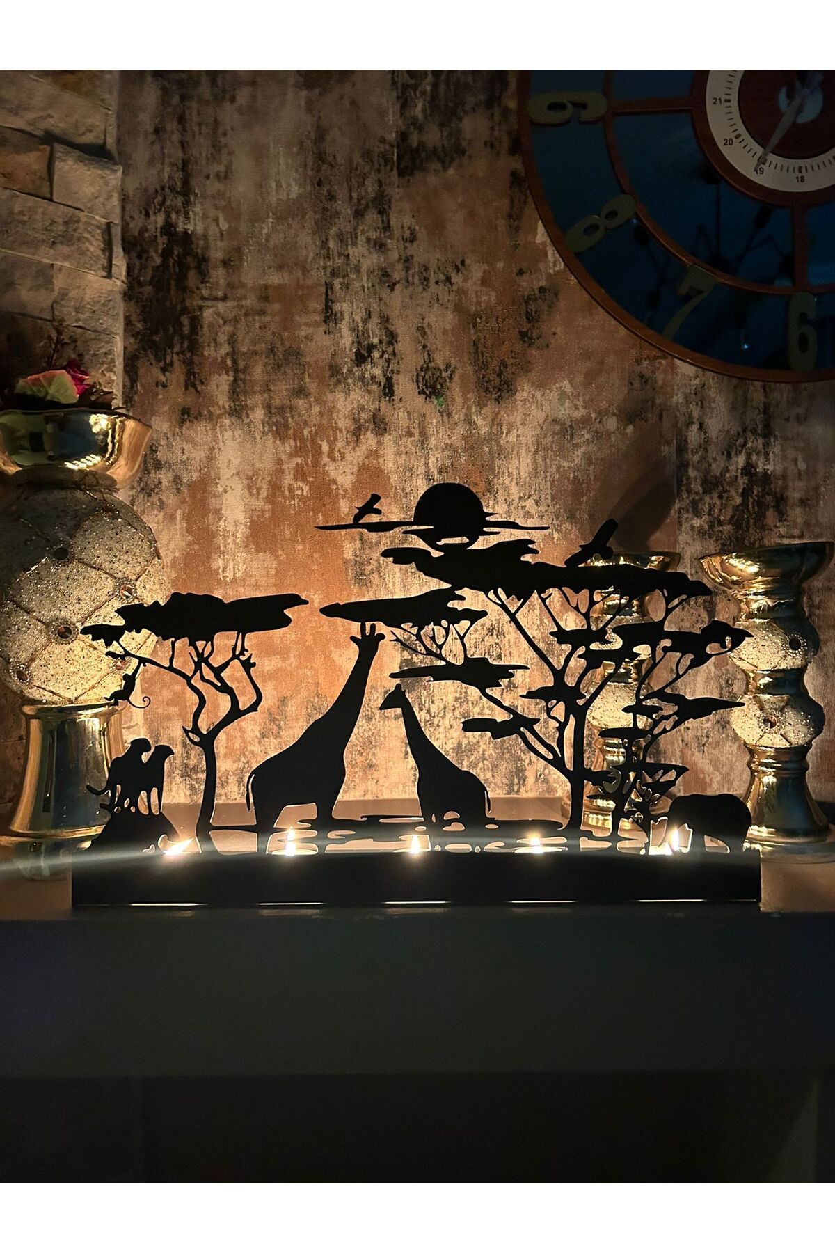 Alamer Decor Safari Temalı Dekoratif Metal Şamdan Mumluk