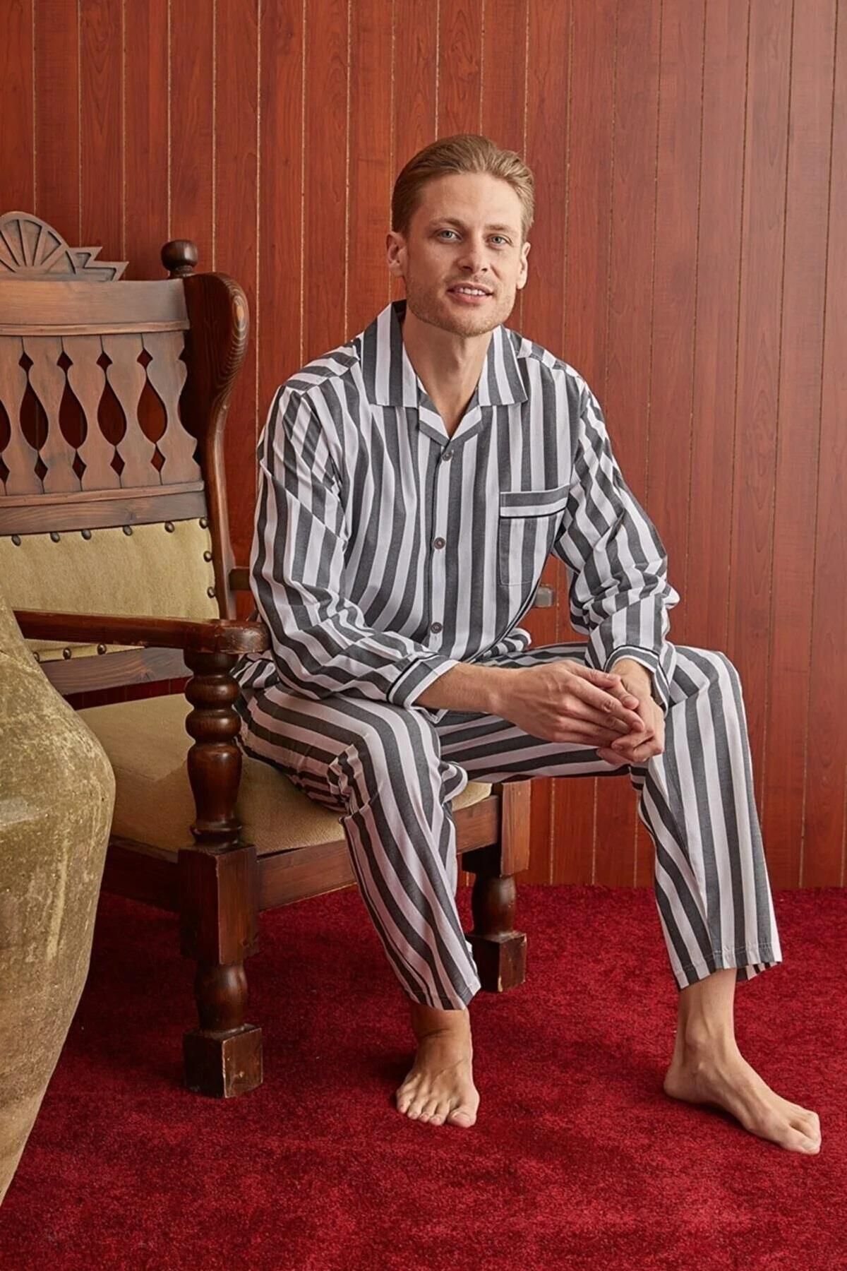 REN Gaffur Pijama, Çizgili Pijama, %100 Pamuk, Poplin Dokuma