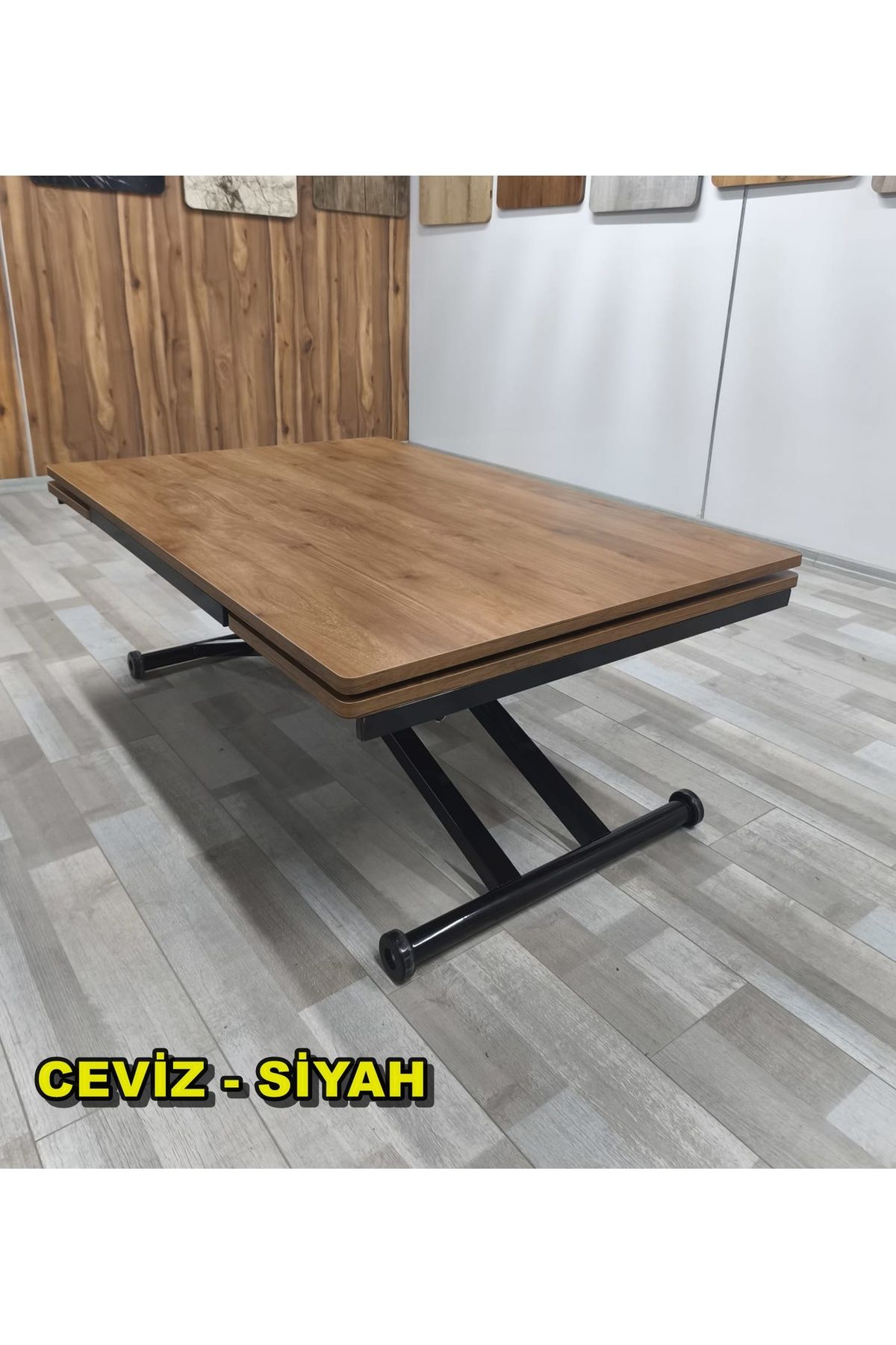SEHPAM AKILLI Yan Baştan Açılır Akıllı Yemek Masası Oval Mdf Tabla Alt Mekanizma Siyah Renk