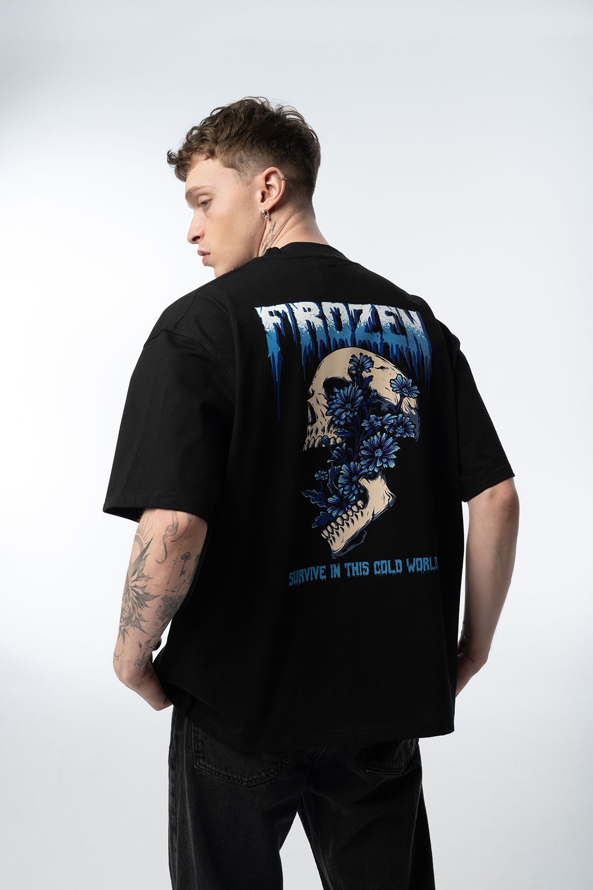 ACTIVE MODA Unisex Frozen Siyah Oversize T-shirt