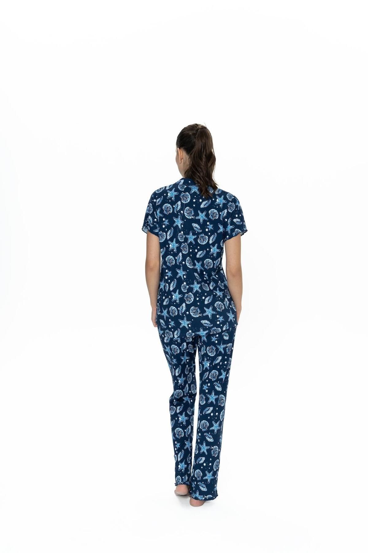 U.S. Polo Assn. Us Polo , Düğmeli, Baskılı, Viskon Kadın Pijama Takım