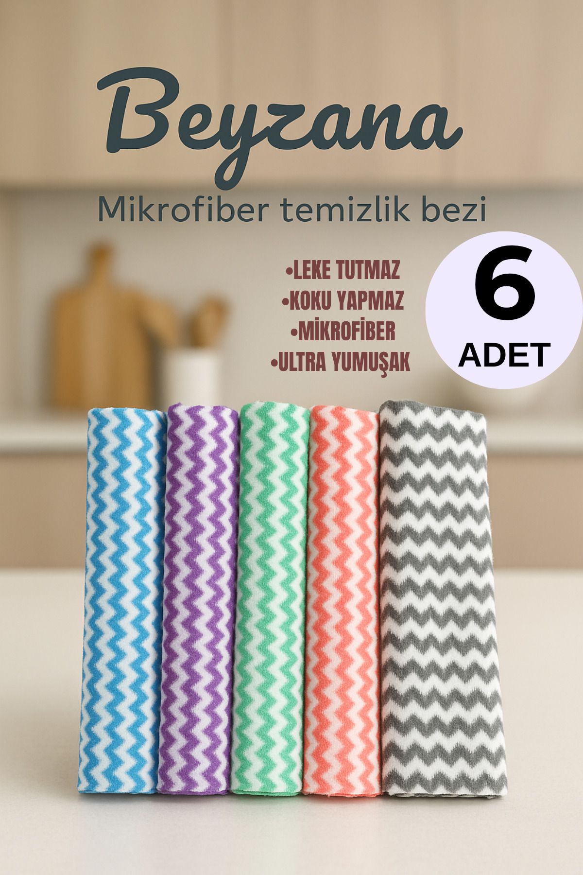 BEYZANA 6 ADET MİKROFİBER YUMUŞAK DOKULU LEKE TUTMAZ İZ YAPMAZ TEMİZLİK BEZİ