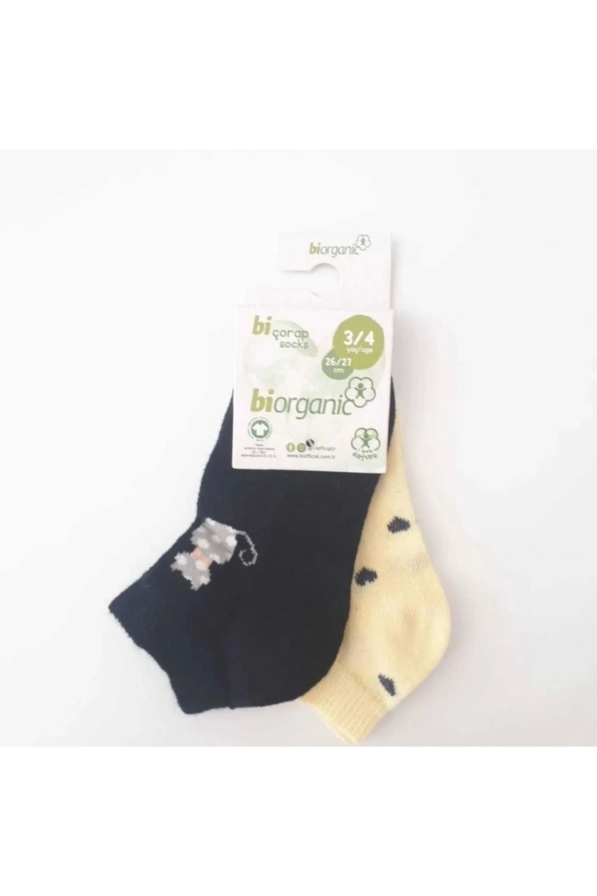 OurStyles Bibaby Biorganic Cat 2'Li Yaş Patik Çorap 68427 Siyah Sarı