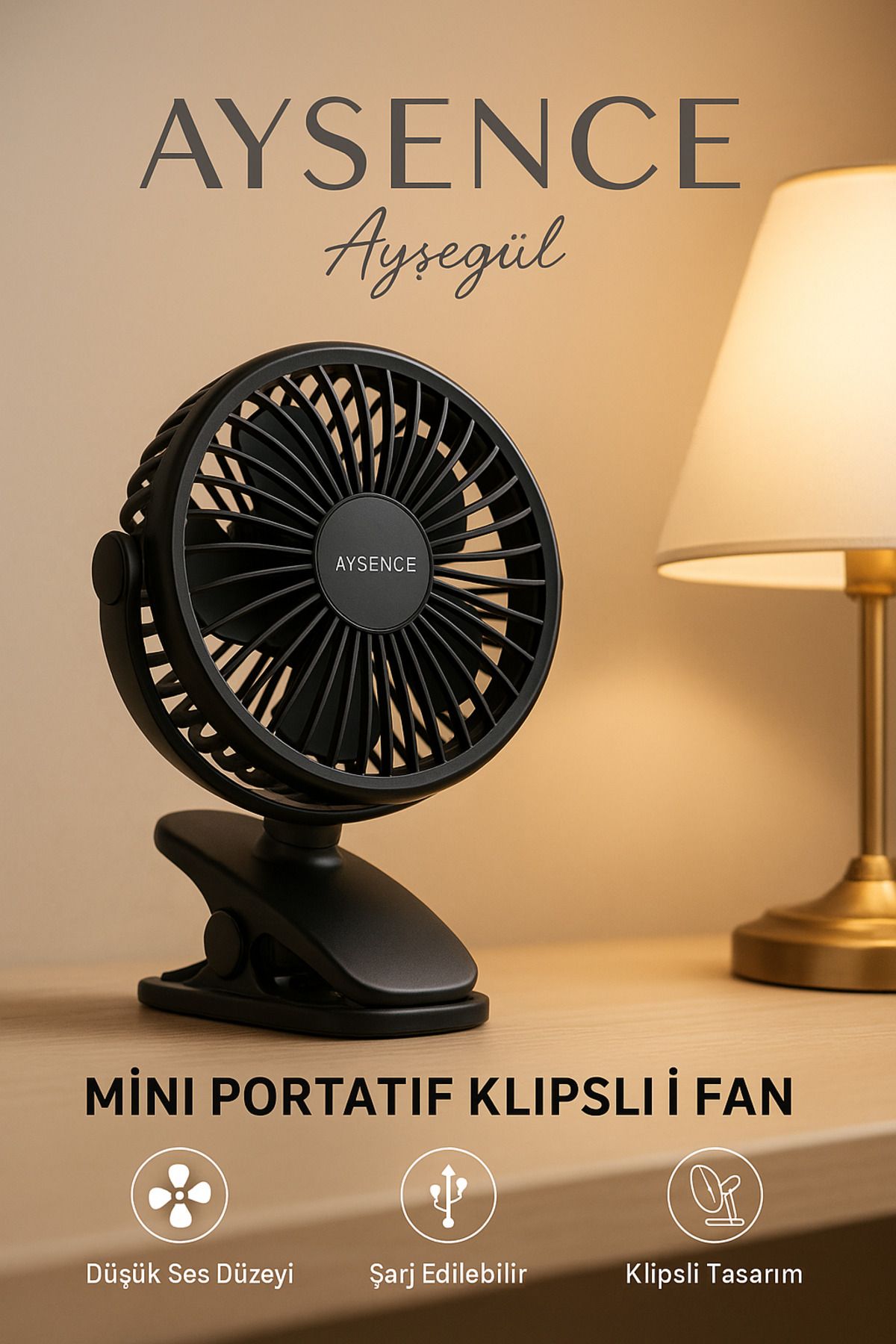 TREND Aysence.Ayşegül Sessiz Mini Klipsli Masaüstü USB Şarjlı Vantilatör