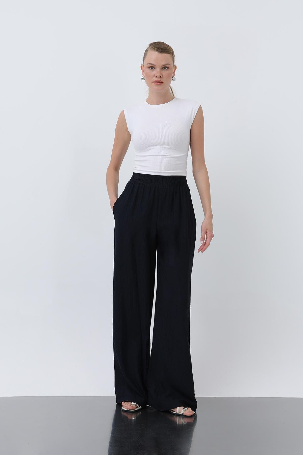 Puane Kadın Beli Lastikli Bol Pantolon - 18239PNT - NAVY