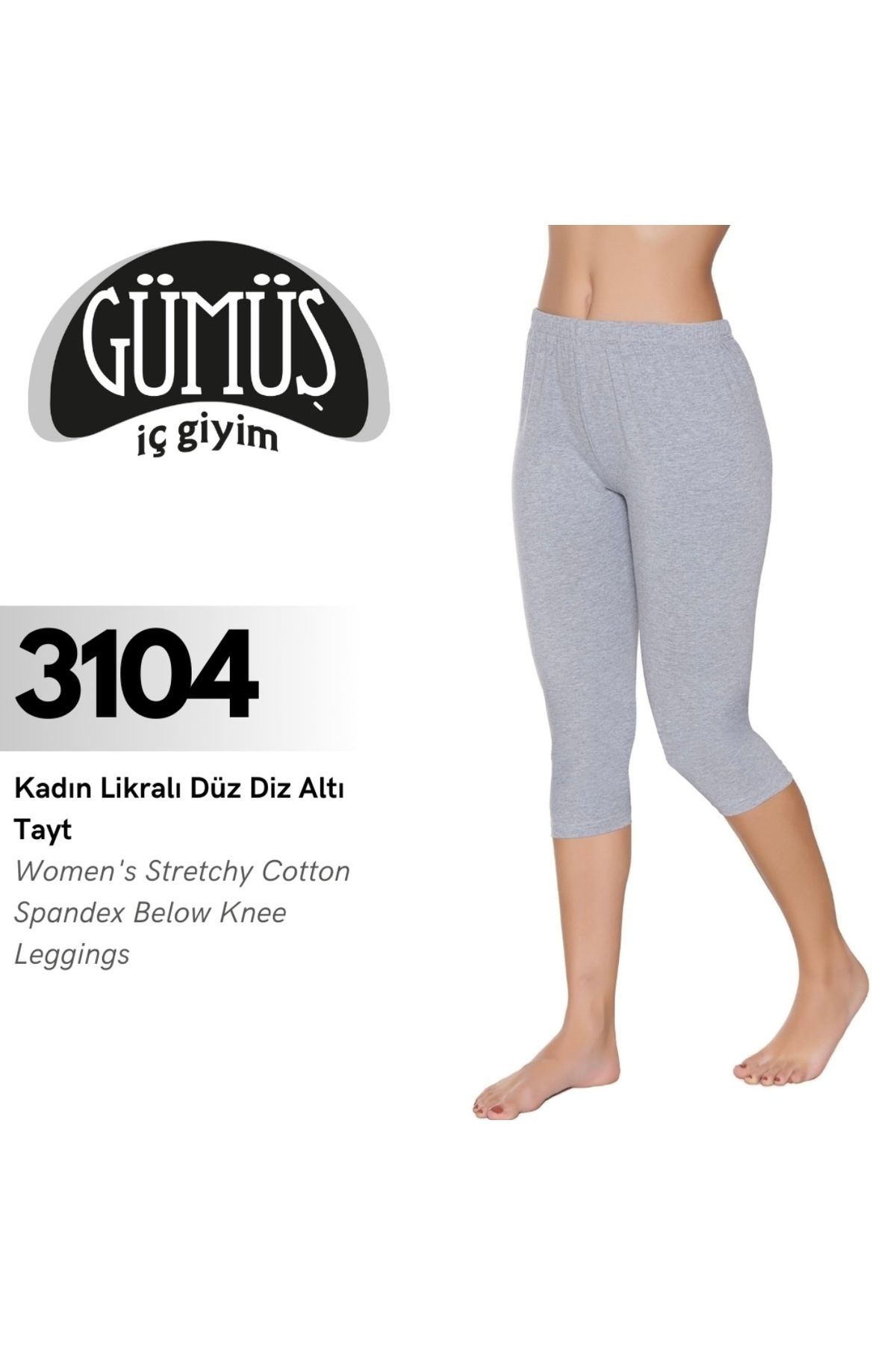 Gümüş İç Giyim Kadın Likralı Düz Diz Altı Tayt Battal Bedenler