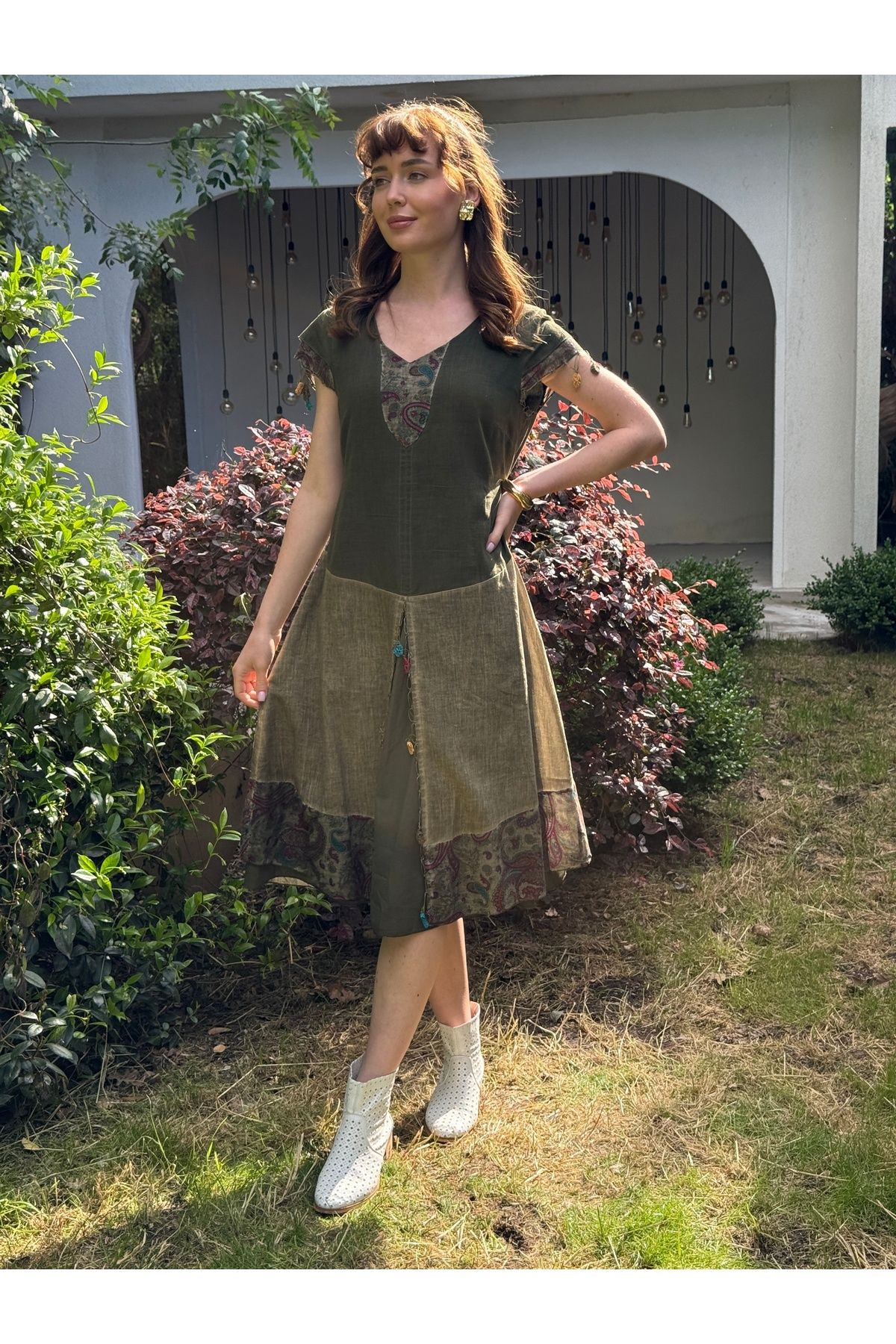 Butik Esra Kandemir YAZLIK PAMUK KUMAŞ ASTARLI OYA İŞLEMELİ OTANTİK ELBİSE
