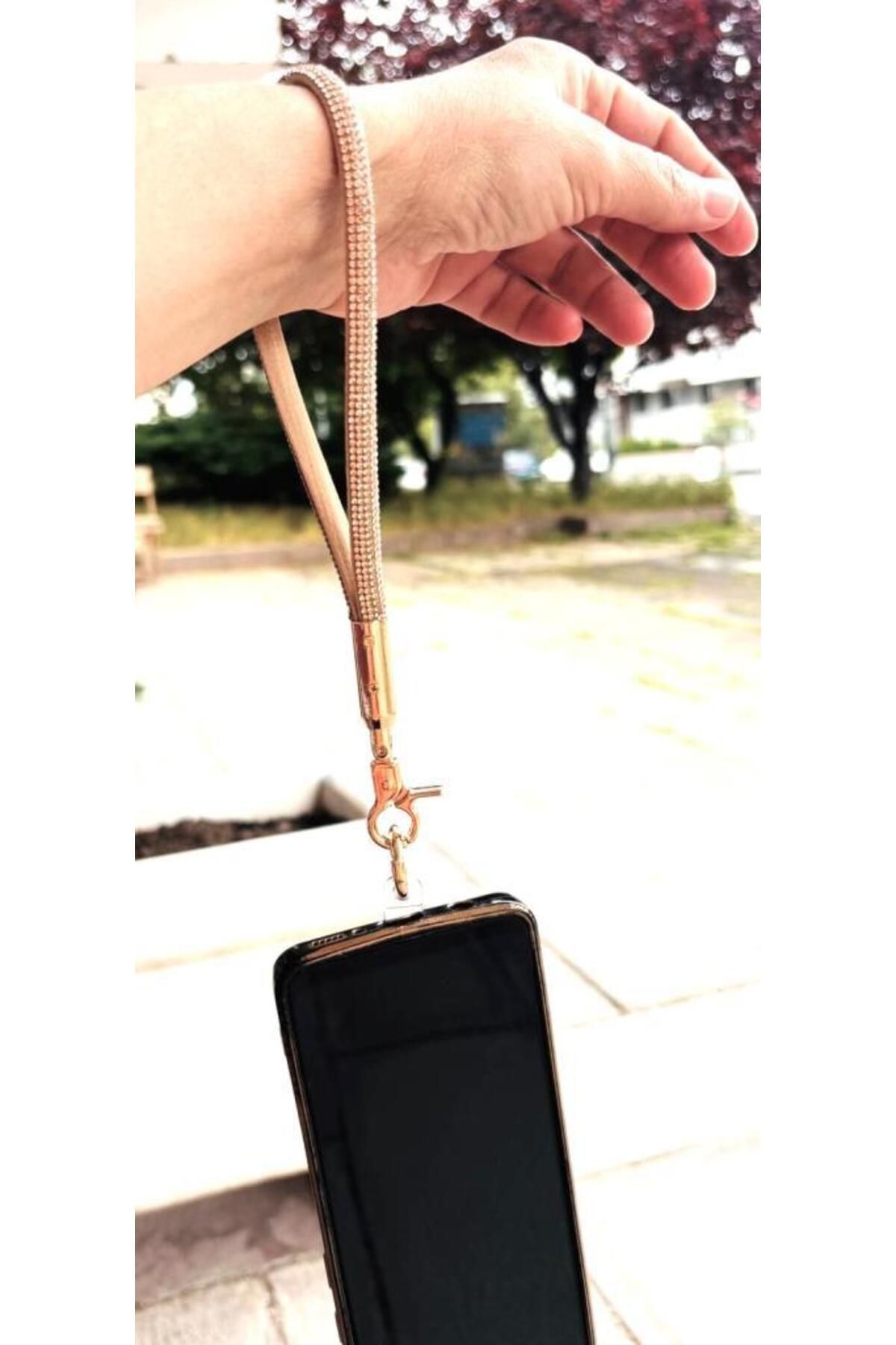 angel çanta aksesuar Angel Çanta Aksesuar Taşlı Bej Renk Telefon Bilek Askısı, Telefon Zinciri, Telefon Askısı, Tüm Telef