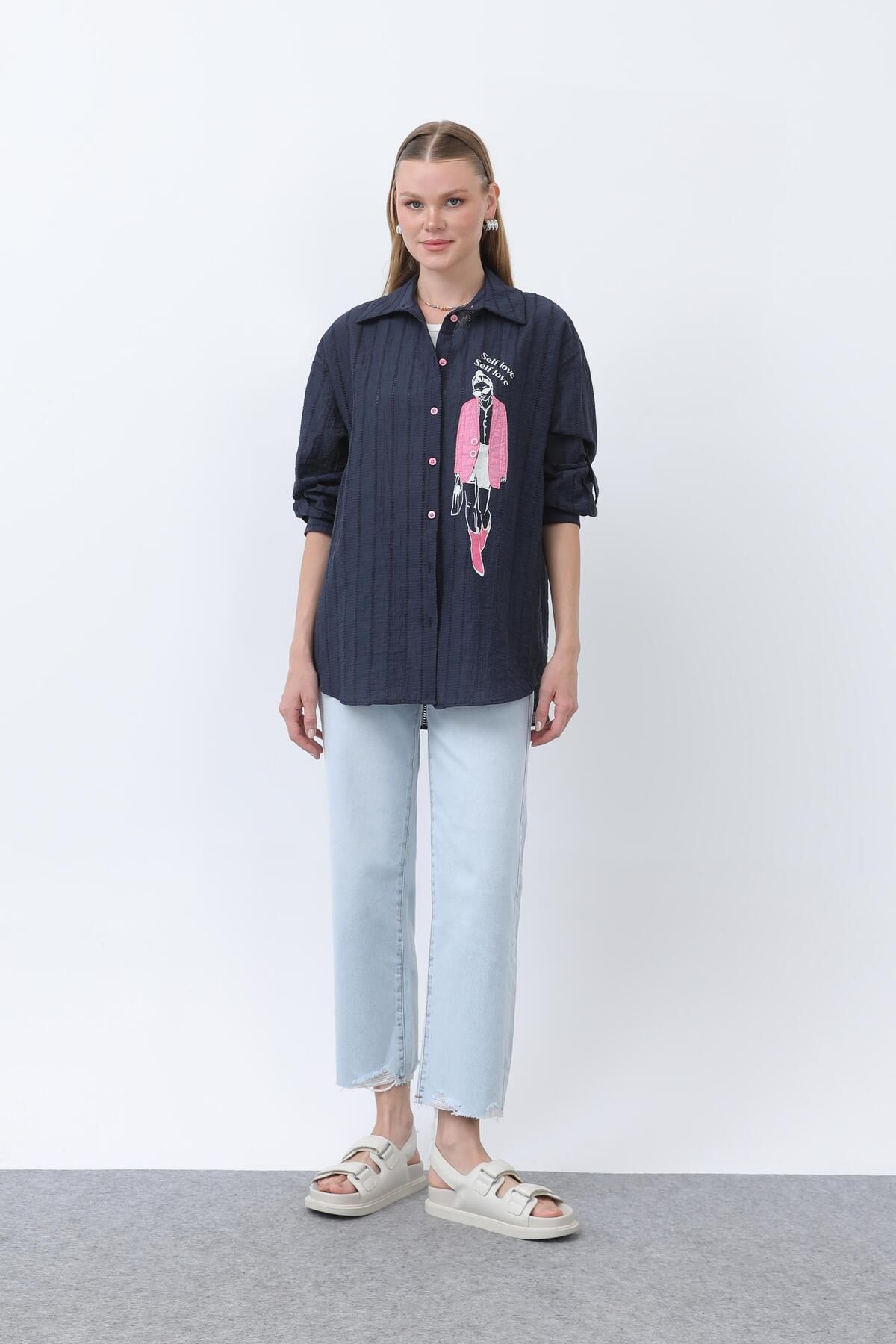Soul Nakışlı Gömlek -32252GML - NAVY