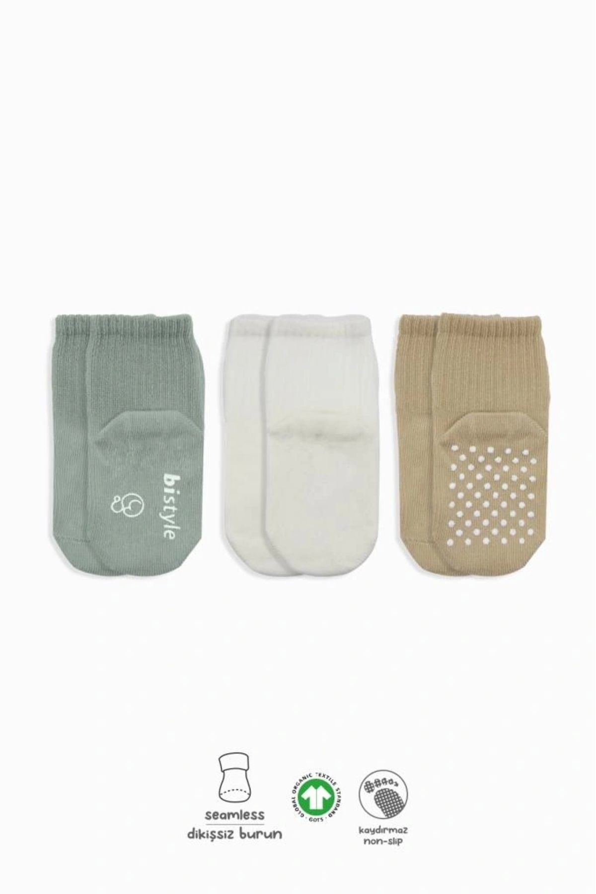 OurStyles Bistyle Basic Kaymaz Penye Soket Çorap 3'Lü BS10106 Nil Ekru Bej