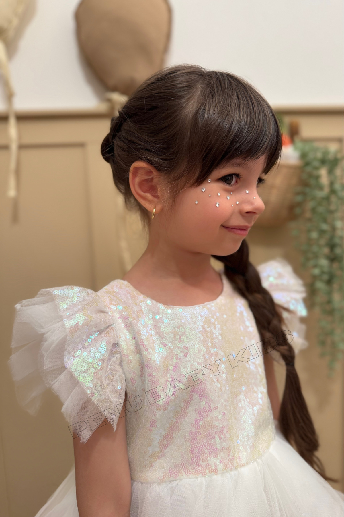 penu baby kids Beyaz Üstü Pul Payetli Eteği 3 Katlı Tül Kız Çocuk Kız Bebek Elbise fotoğrafı 6 (önizleme)