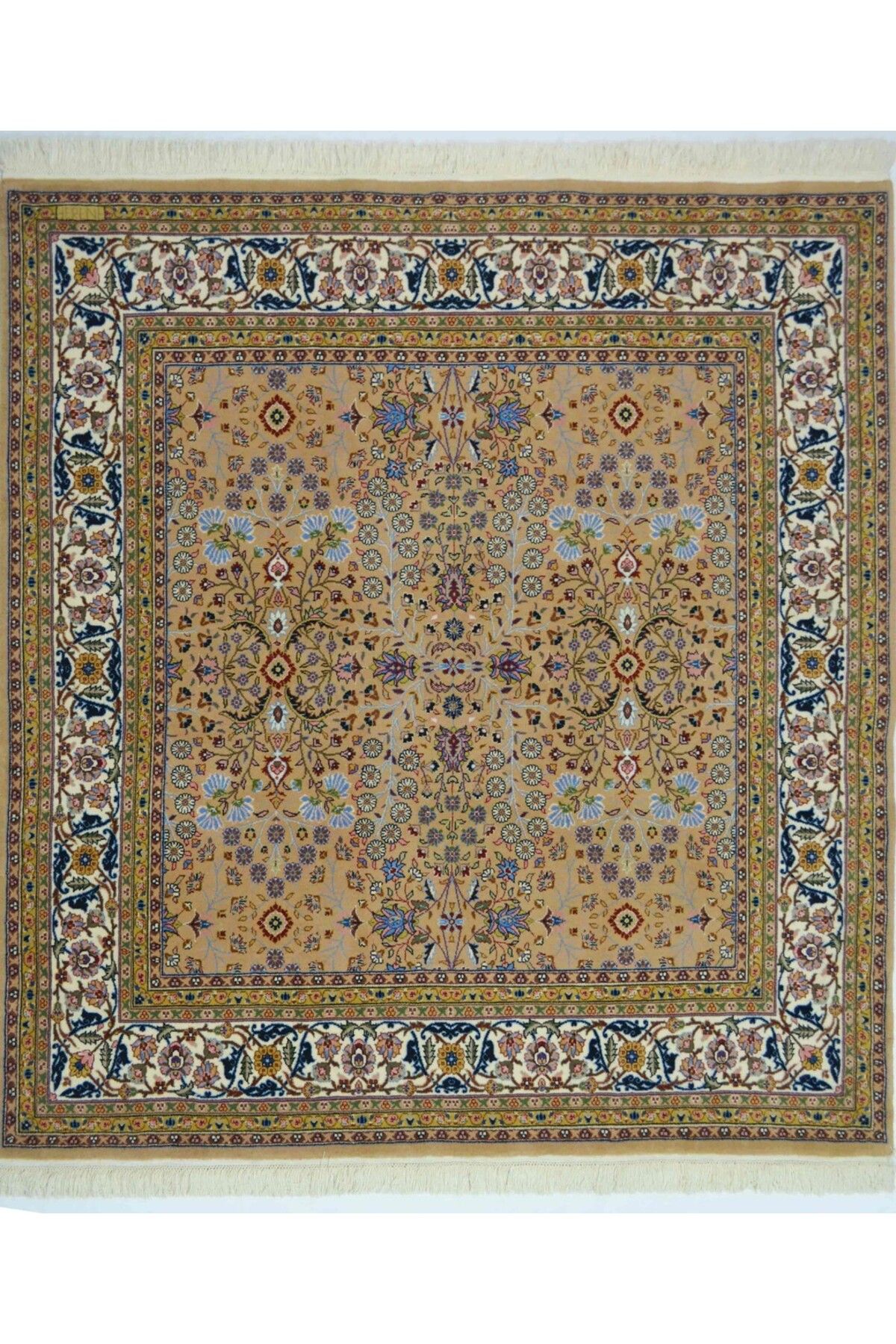 Handmade Yedi Dağın Çiçeği Desenli El Dokuma Deve Tüyü Rengi Kare Hereke Halısı 176x176 cm (3.09 m²)