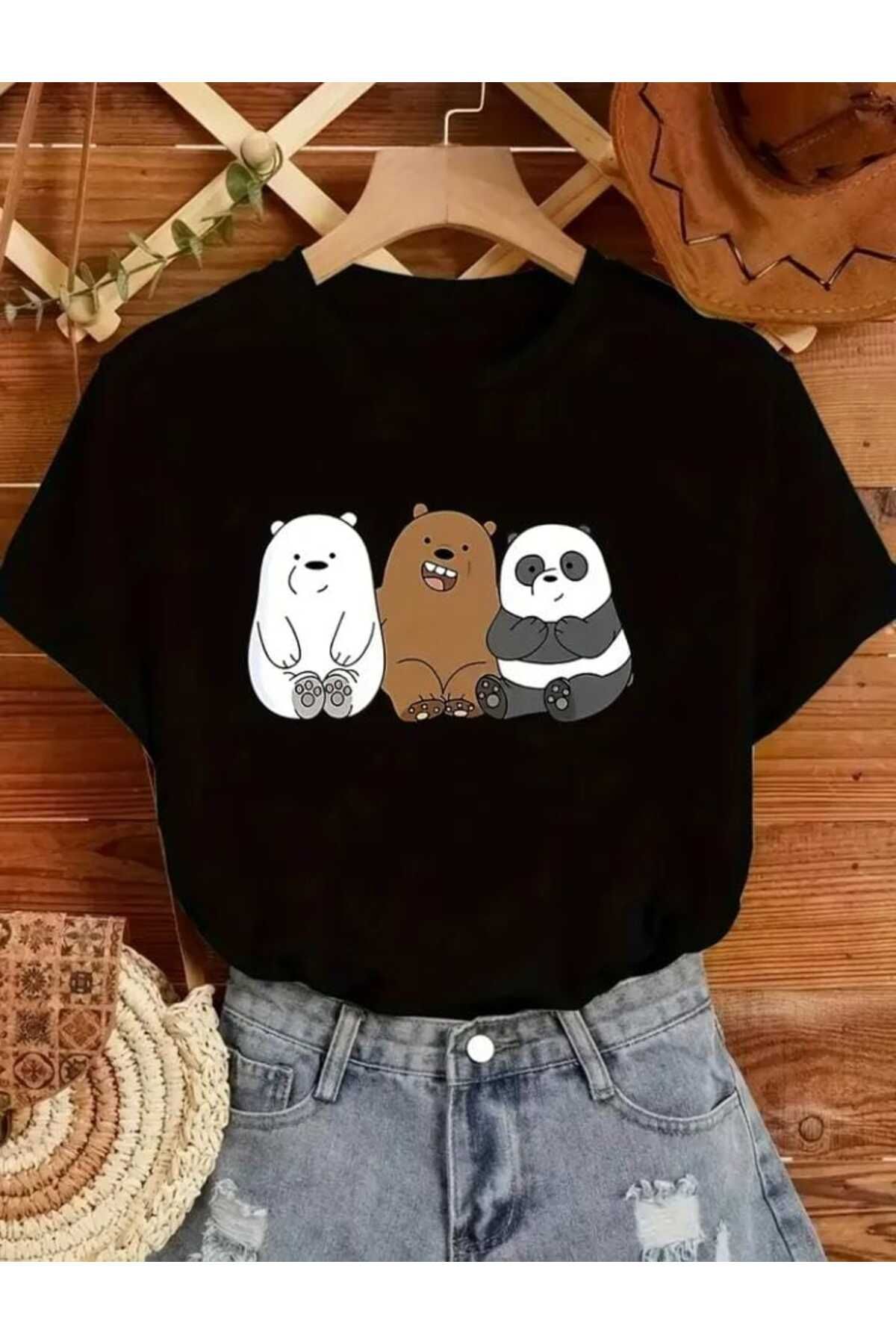 TekTarzz Unisex Sevimli Arkadaş Panda Baskı Tasarımlı Trend Tshirt