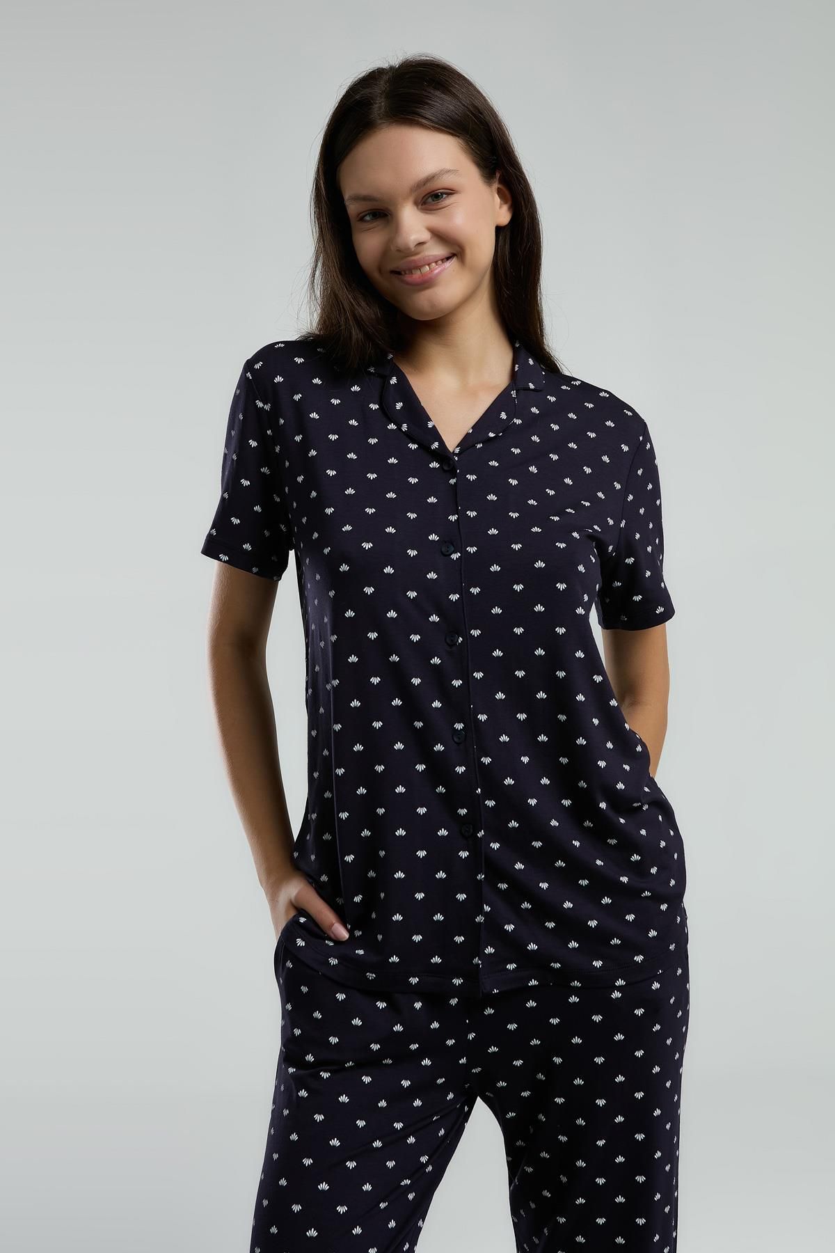 Arnetta Kadın Lacivert Gömlek Pantolon Pijama Takım