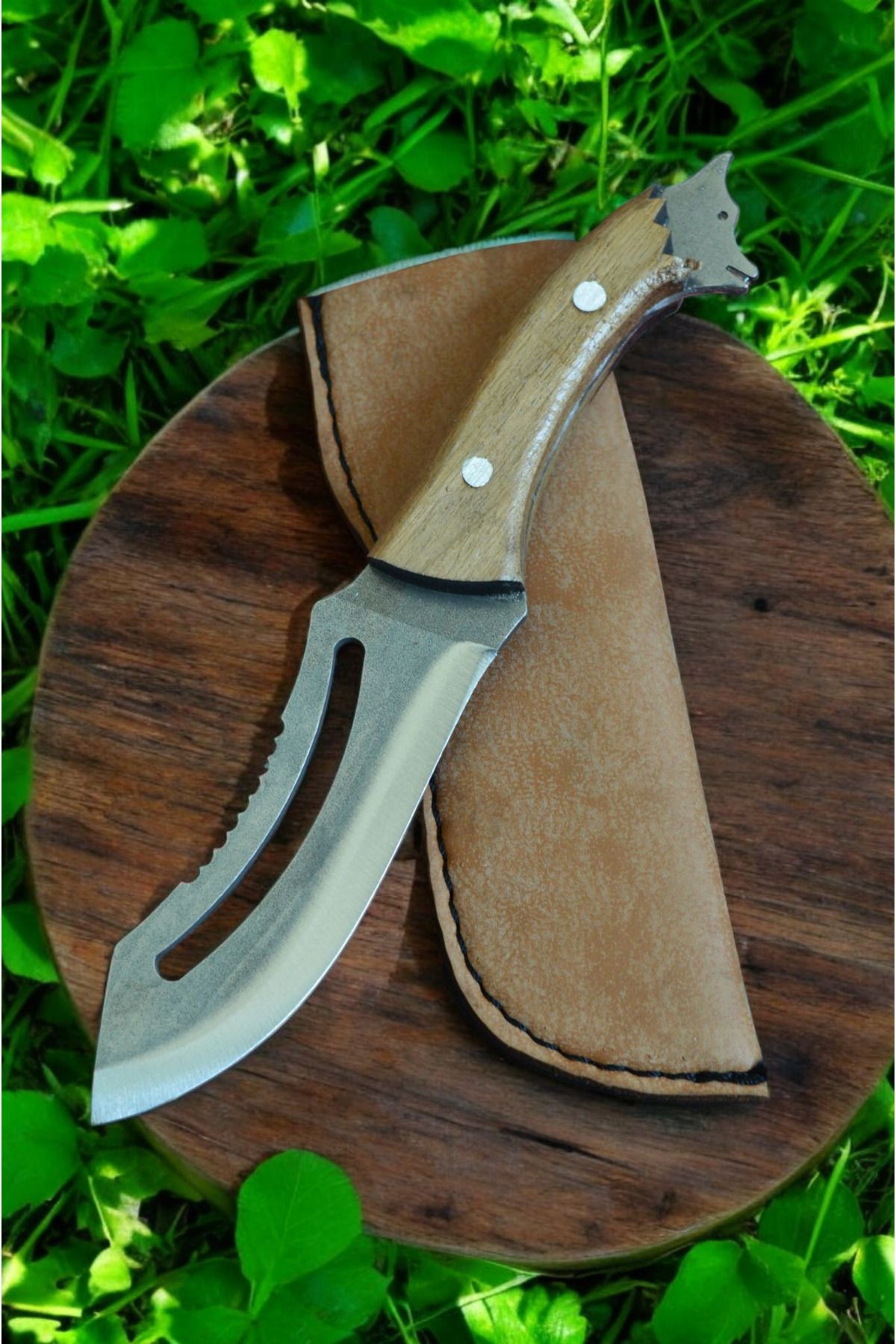 MERTCAN KNİFE 19 cm kurt başlı outdoor av ve kamp bıçağı mutfak bıçağı çakı kasap et bıçağı