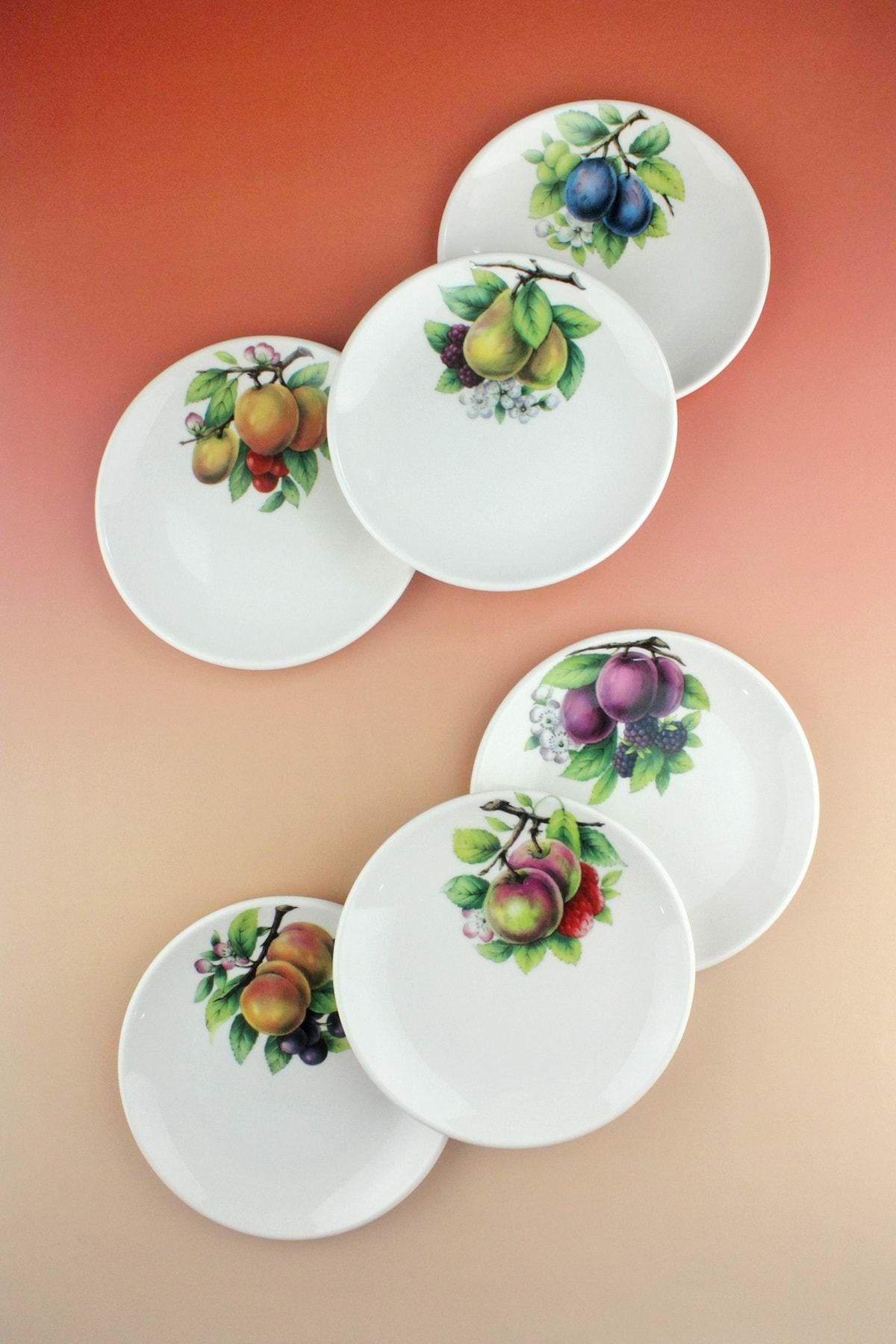 Bursa Porselen Dekor Fruit 6 parça porselen pasta tabağı