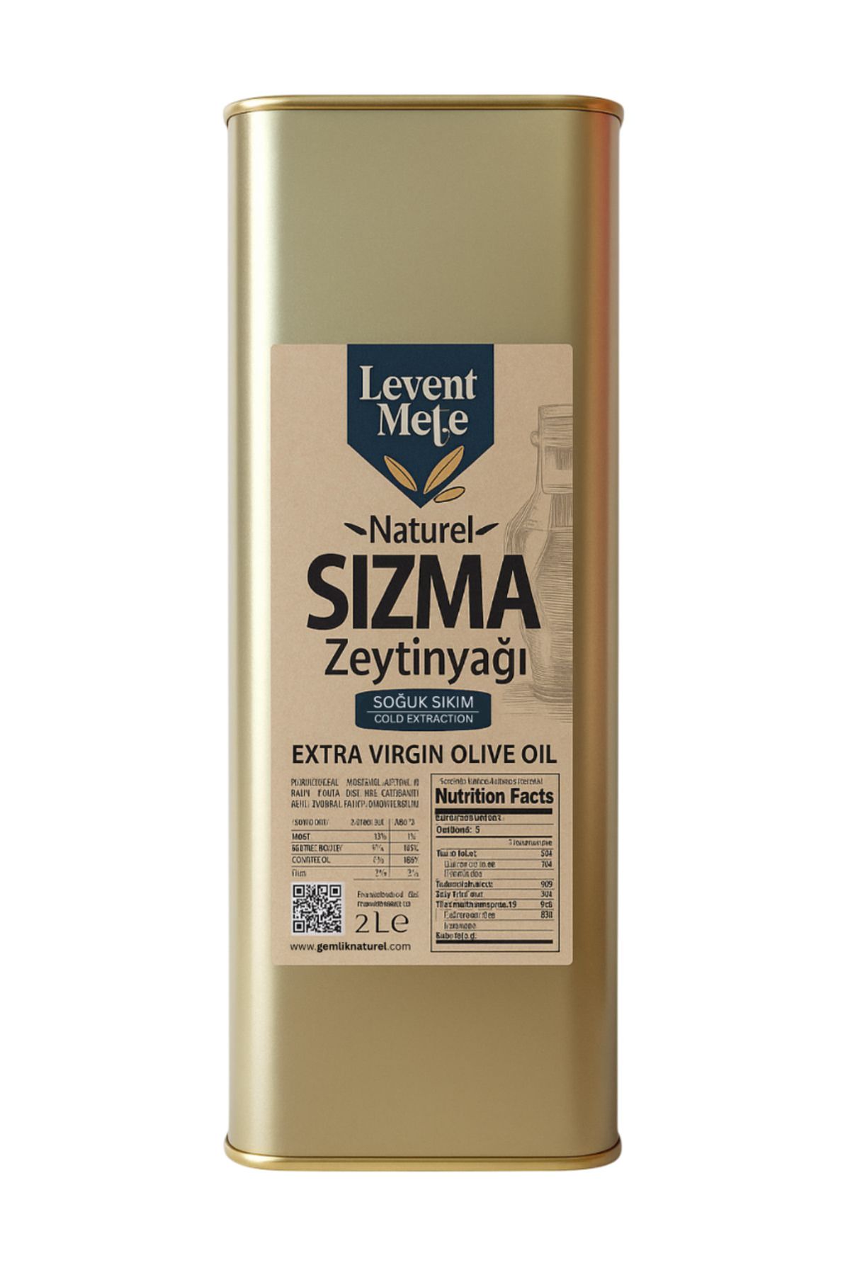 Levent Mete Soğuk Sıkım Sızma Zeytinyağı Teneke Kutu 2 Lt