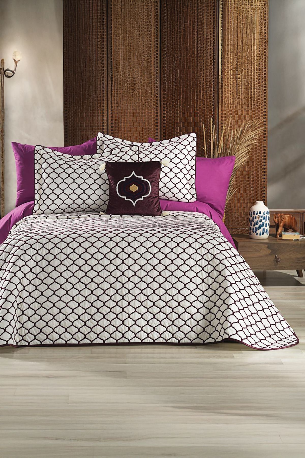 Bonny Home Melody Mor İpek Dokuma Yumuşak ve Lüks Hissiyat Çift Kişilik Yatak Örtüsü