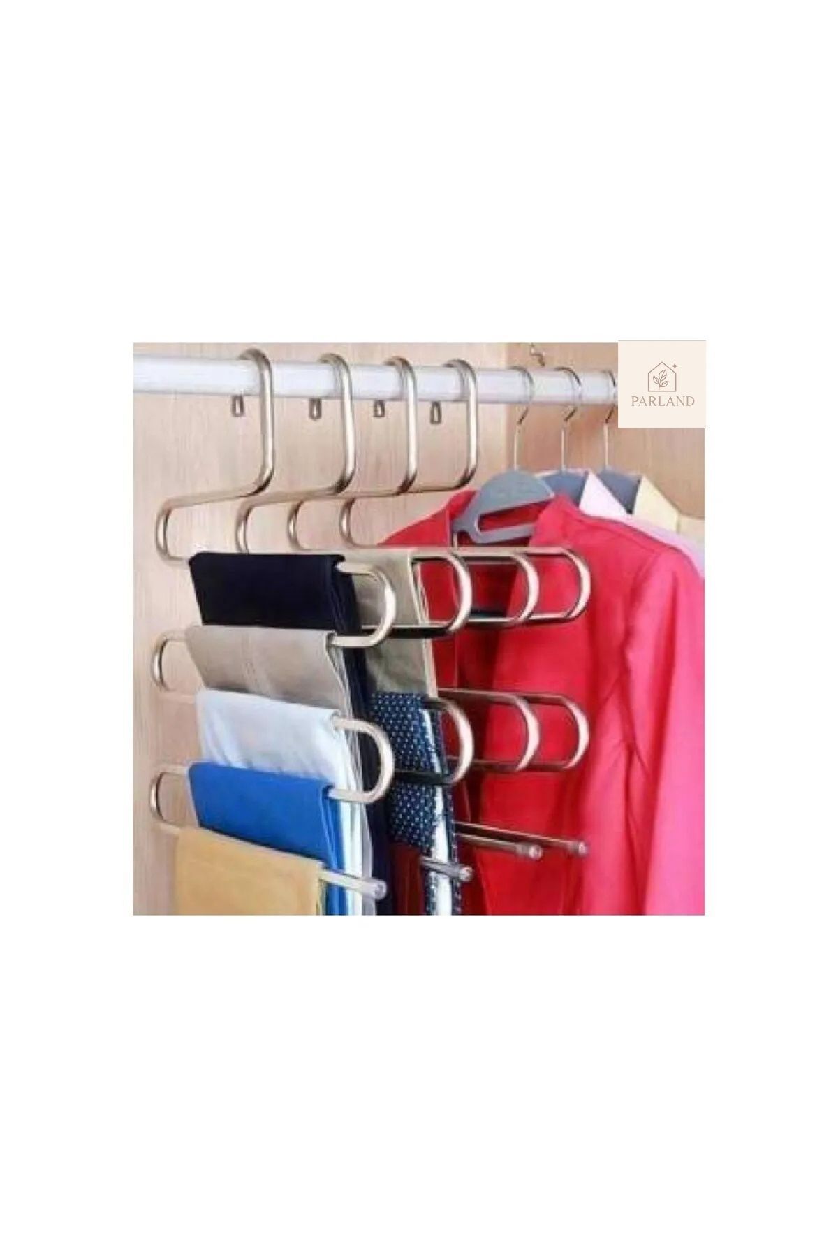 Parland 2 adet Metal Pantolon,Eşarp,Şal Askısı 5 Katlı Askı