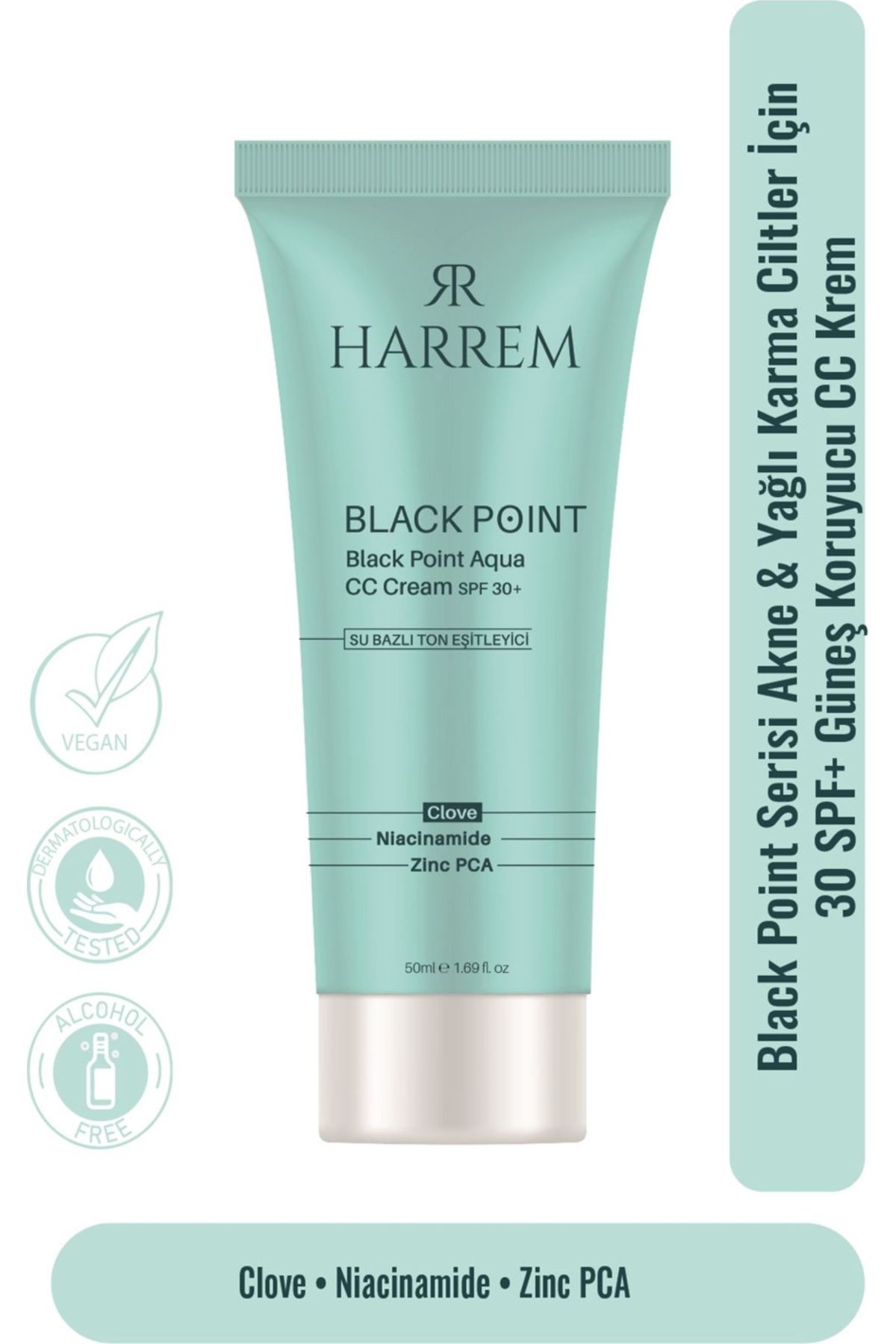 Harrem Akneli & Yağlı Karma Ciltler Için 30SPF Güneş Koruyucu cc Krem Black P.int 50ML