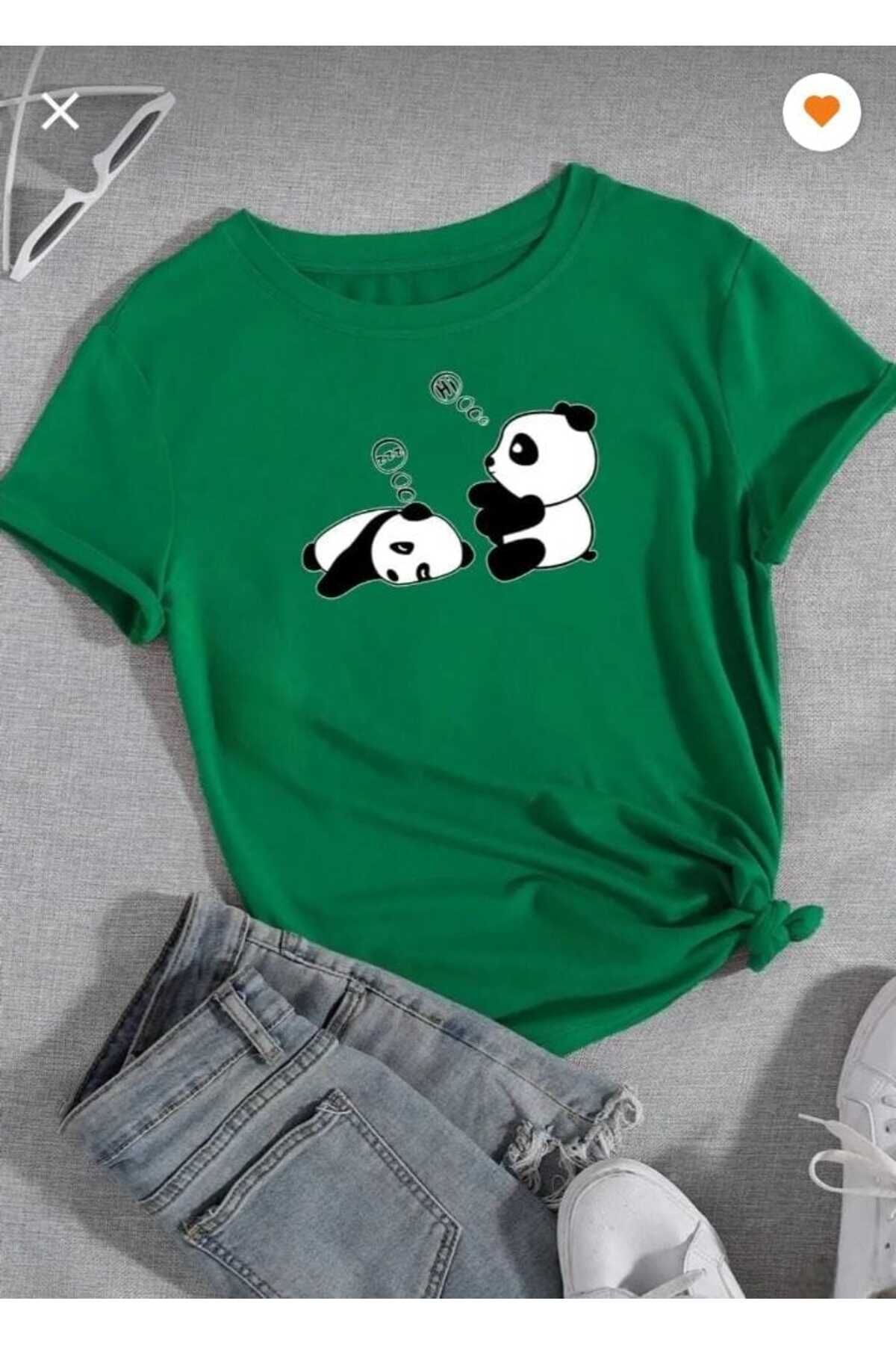 TekTarzz Şirin Panda Baskı Tasarımlı Trend Tshirt