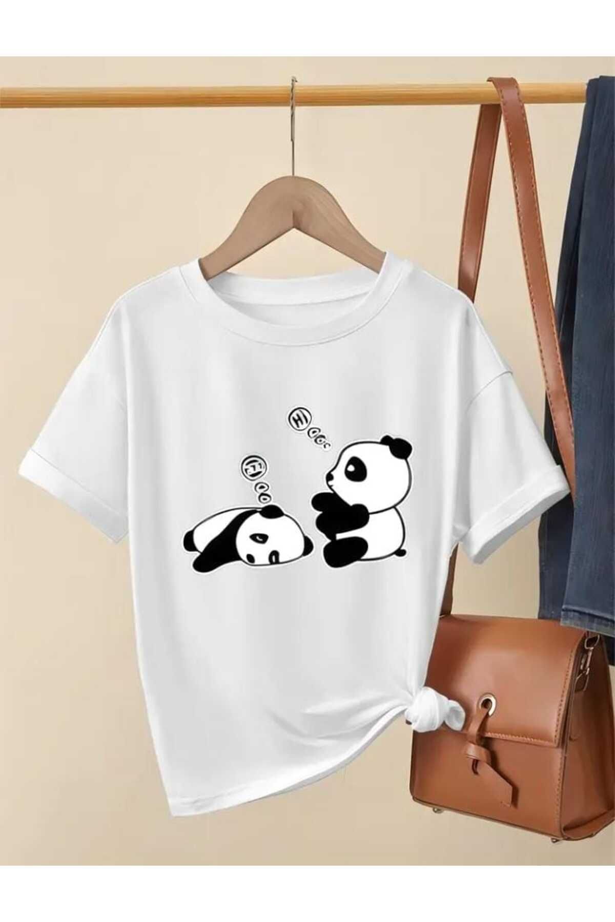 TekTarzz Şirin Panda Baskı Tasarımlı Trend Tshirt