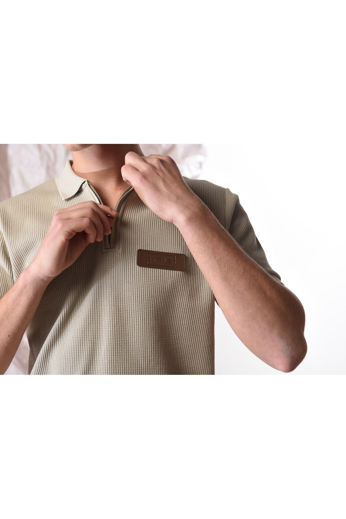 PROLET Fermuarlı Erkek Waffle Polo T-Shirt