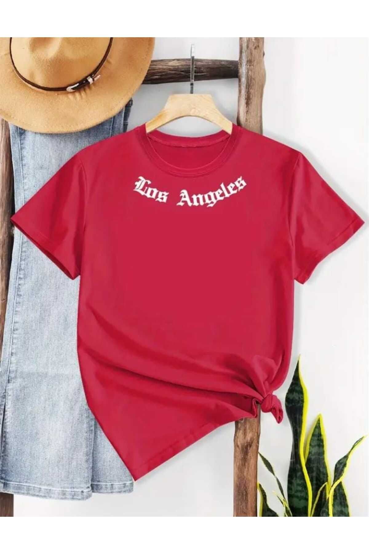 TekTarzz Unisex Los Angeles Yaka Detaylı Baskı Tasarımlı Trend Tshirt