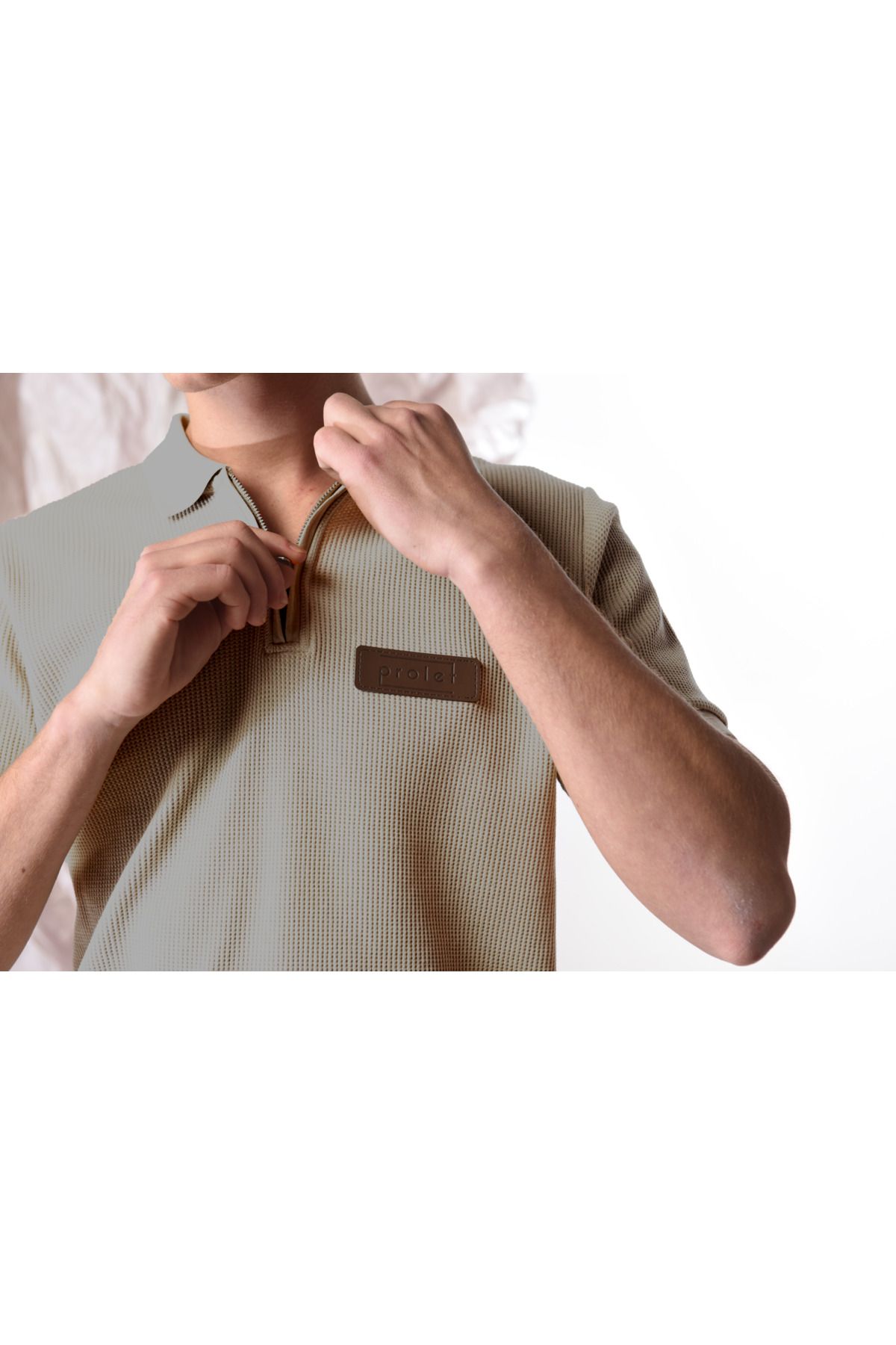 PROLET Fermuarlı Erkek Waffle Polo T-Shirt
