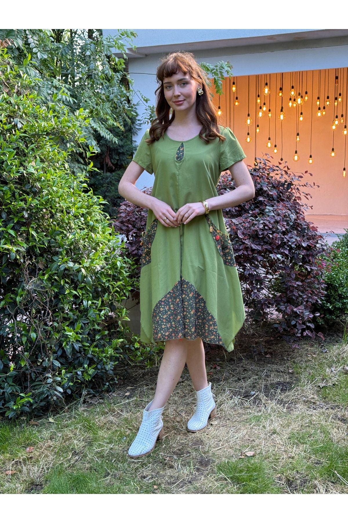 Butik Esra Kandemir YAZLIK PAMUKLU KUMAŞ ASTARLI OYA İŞLEMELİ ELBİSE