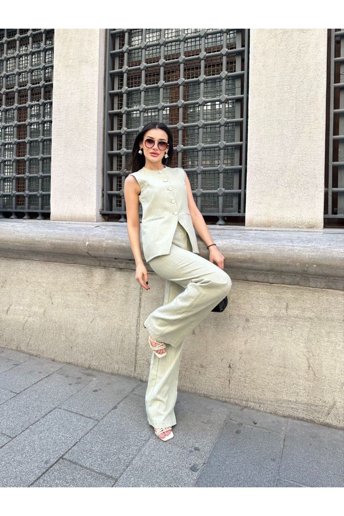 Castivo Fashion olsuz Düğmeli Ceket ve Palazzo Pantolon
