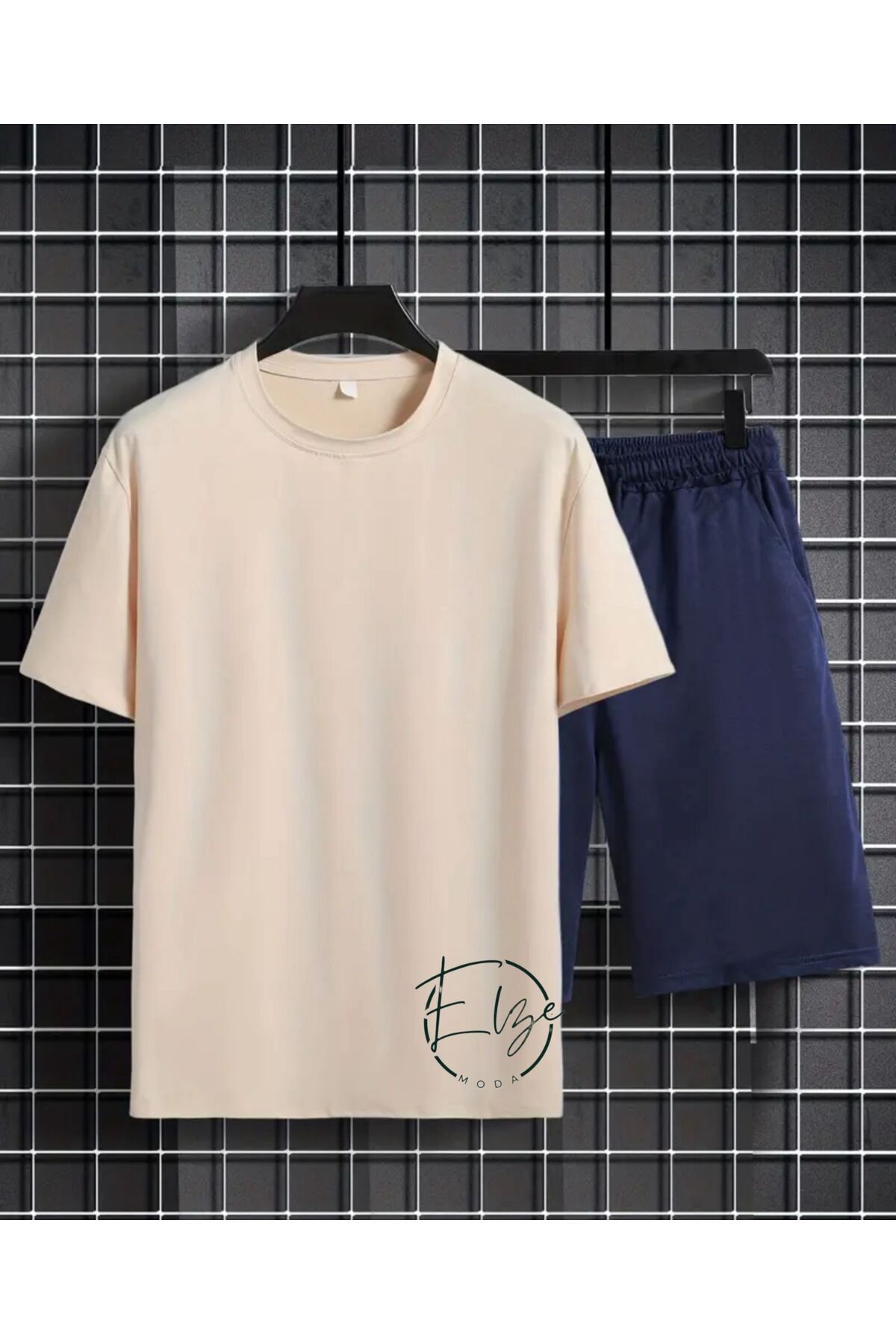 ELZE MODA Unisex Oversize Geniş Kesim %100 Pamuk Yumuşak Dokulu Basic Bisiklet Yaka BEJ Tişört