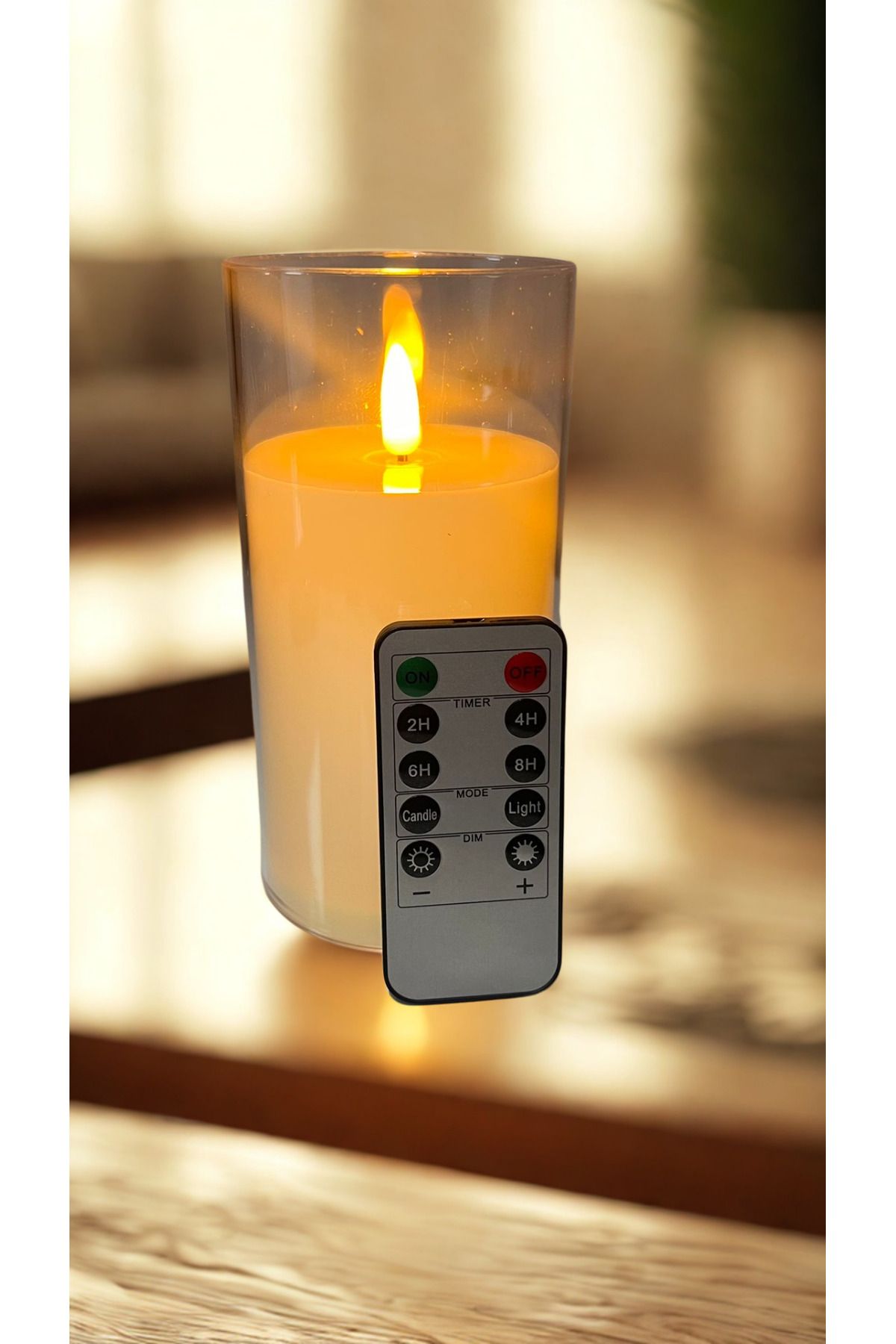 ESTRON Alevsiz Led Mum Uzaktan Kumandalı Pilli Şeffaf Tekli Mum - 7,5*15 cm- ES-753