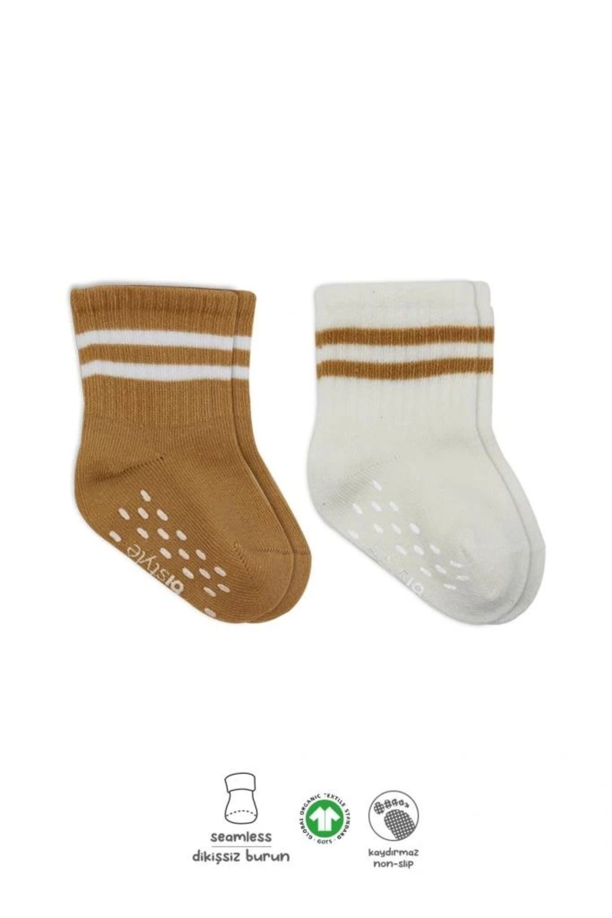 OurStyles Bistyle Çemberli Kaymaz Soket Çorap 2'Li BS10125 Ekru Hardal