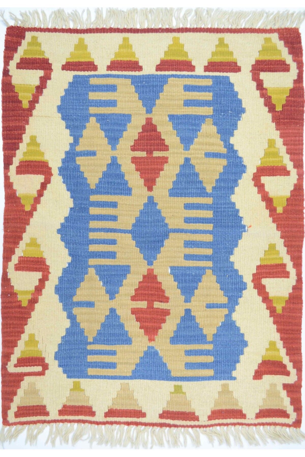 Handmade El Dokuma Kırmızı ve Mavi Renk Uşak Kilim 66x84 cm (0,55 m²)