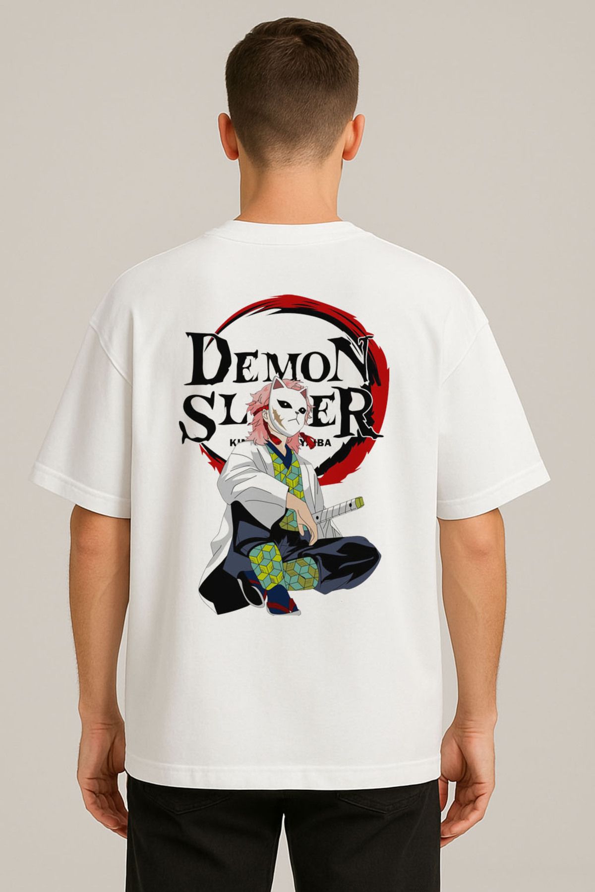sielta Demon Slayer Anime Baskılı Oversize Erkek Pamuklu Tişört T-shirt