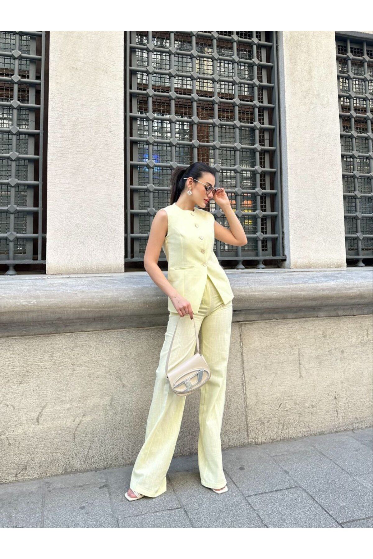 Castivo Fashion olsuz Düğmeli Ceket ve Palazzo Pantolon