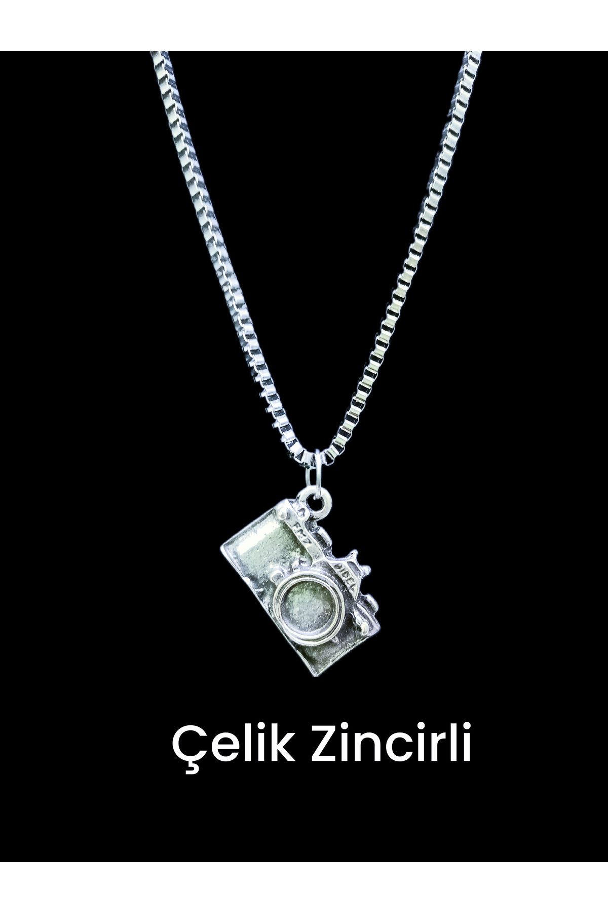 whocares Unisex Kararmaz Çelik Zincirli Fotoğraf Makinası Sembollü Kaliteli Gümüş Renk