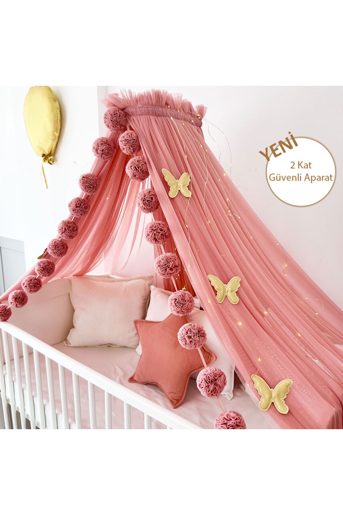 PAMUKA Bebek Beşik Cibinliği Tül Sineklik Dusty Pink
