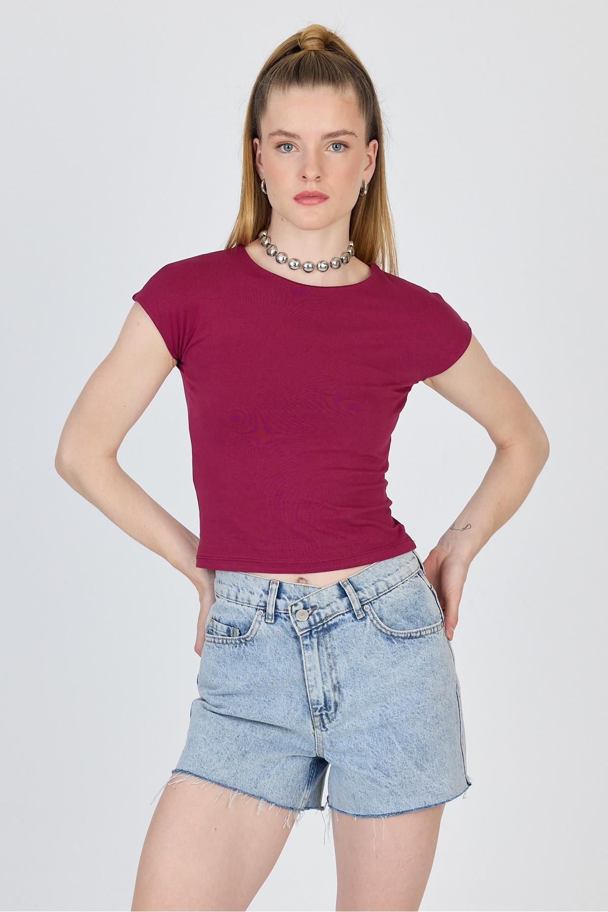 Rays Bordo Bisiklet Yaka Pamuklu Slim Fit Tişört 9190