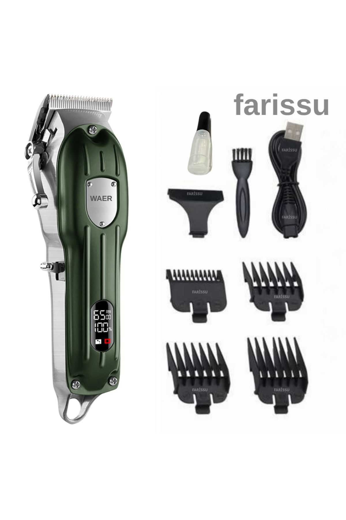 farissu WAER WA-095 Şarjlı Saç ve Sakal Kesme Tıraş Makinesi – 6500 RPM Güç – 4 Taraklı – USB Şarjlı